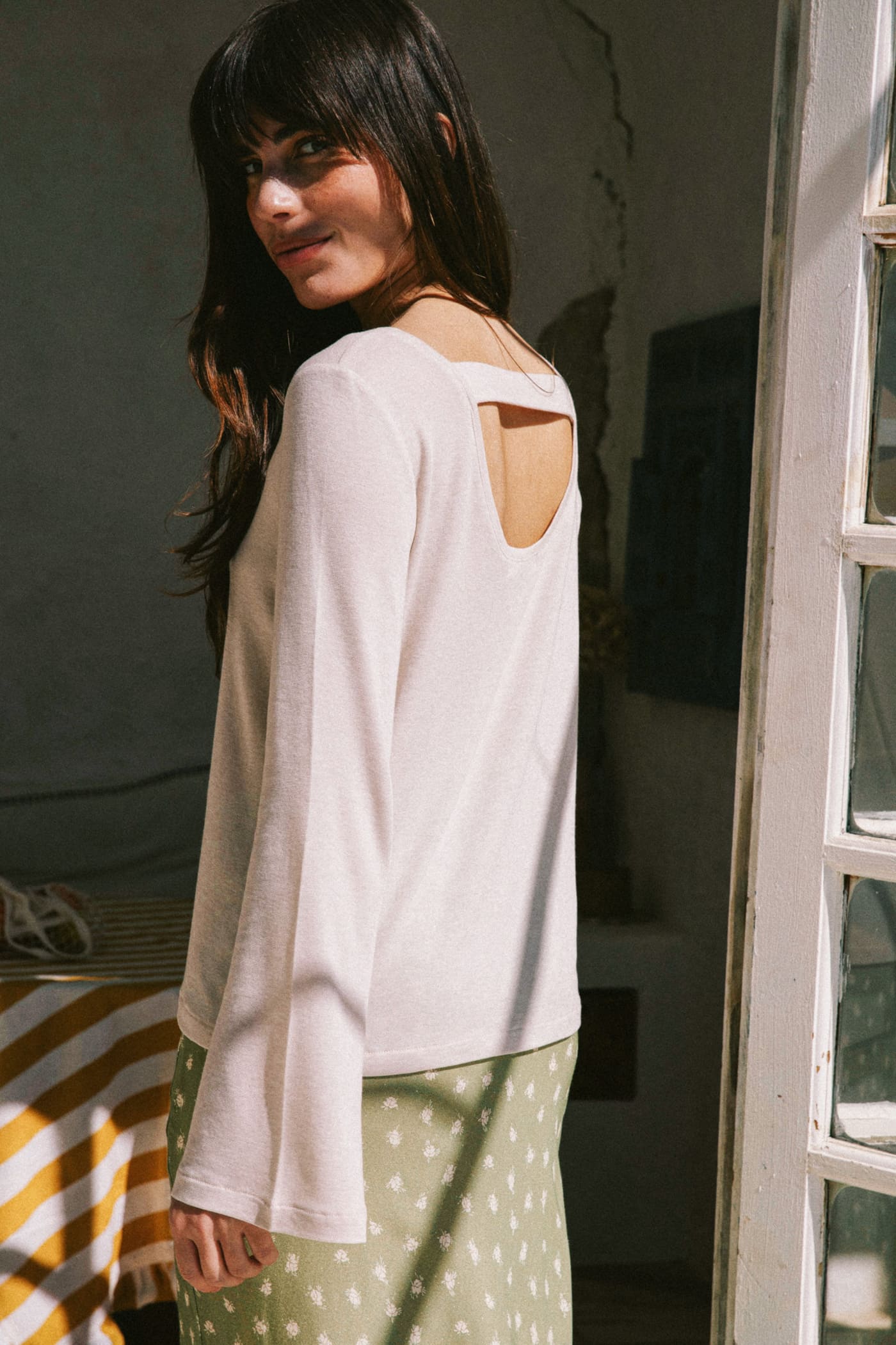 White long-sleeved shirt Abelia made of Tencel and merino wool by Avani