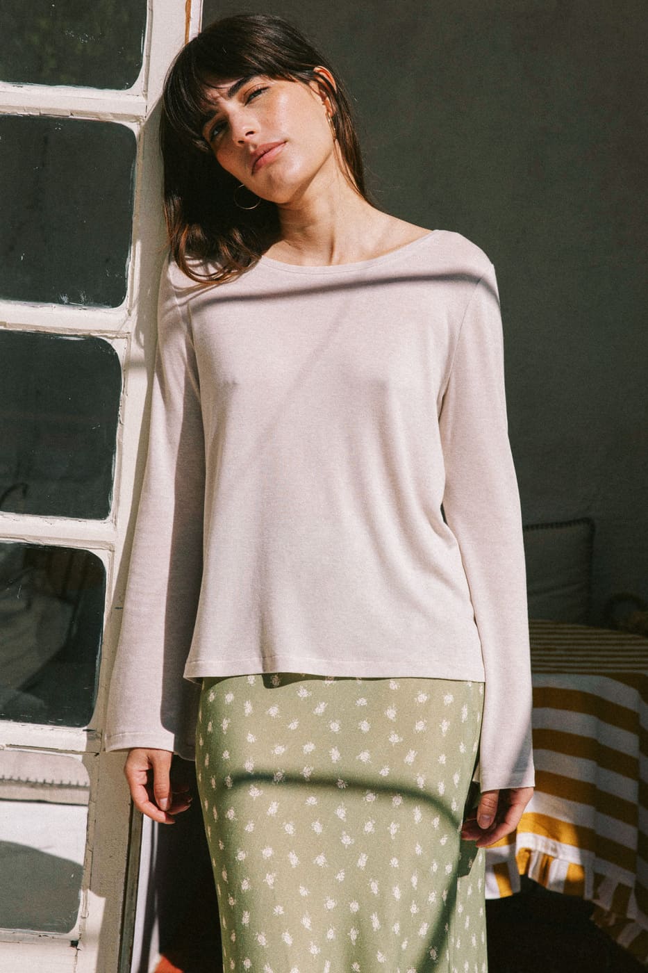 White long-sleeved shirt Abelia made of Tencel and merino wool by Avani