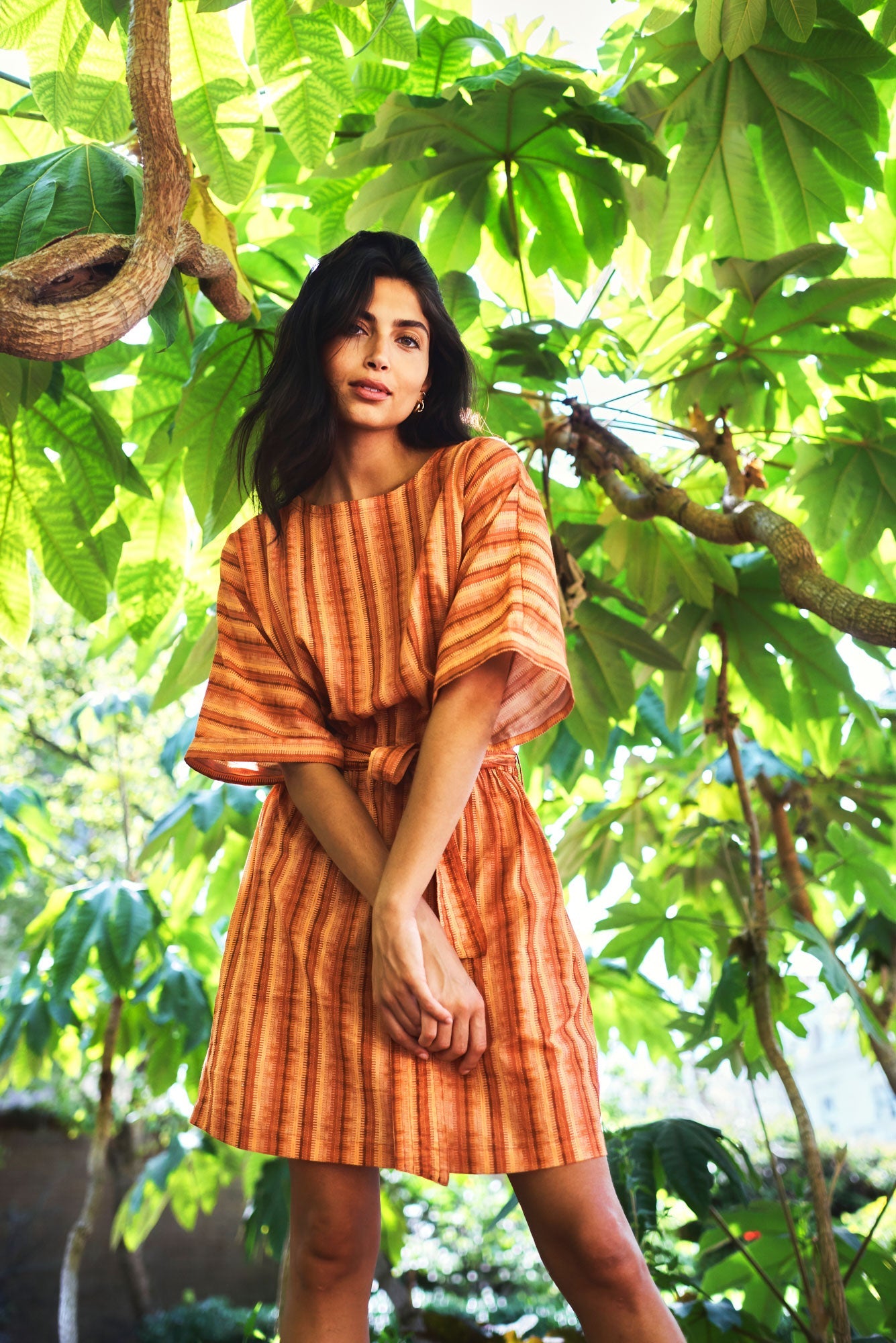 Orange gestreiftes Kleid AZUL aus 100% Bio-Baumwolle von Komodo