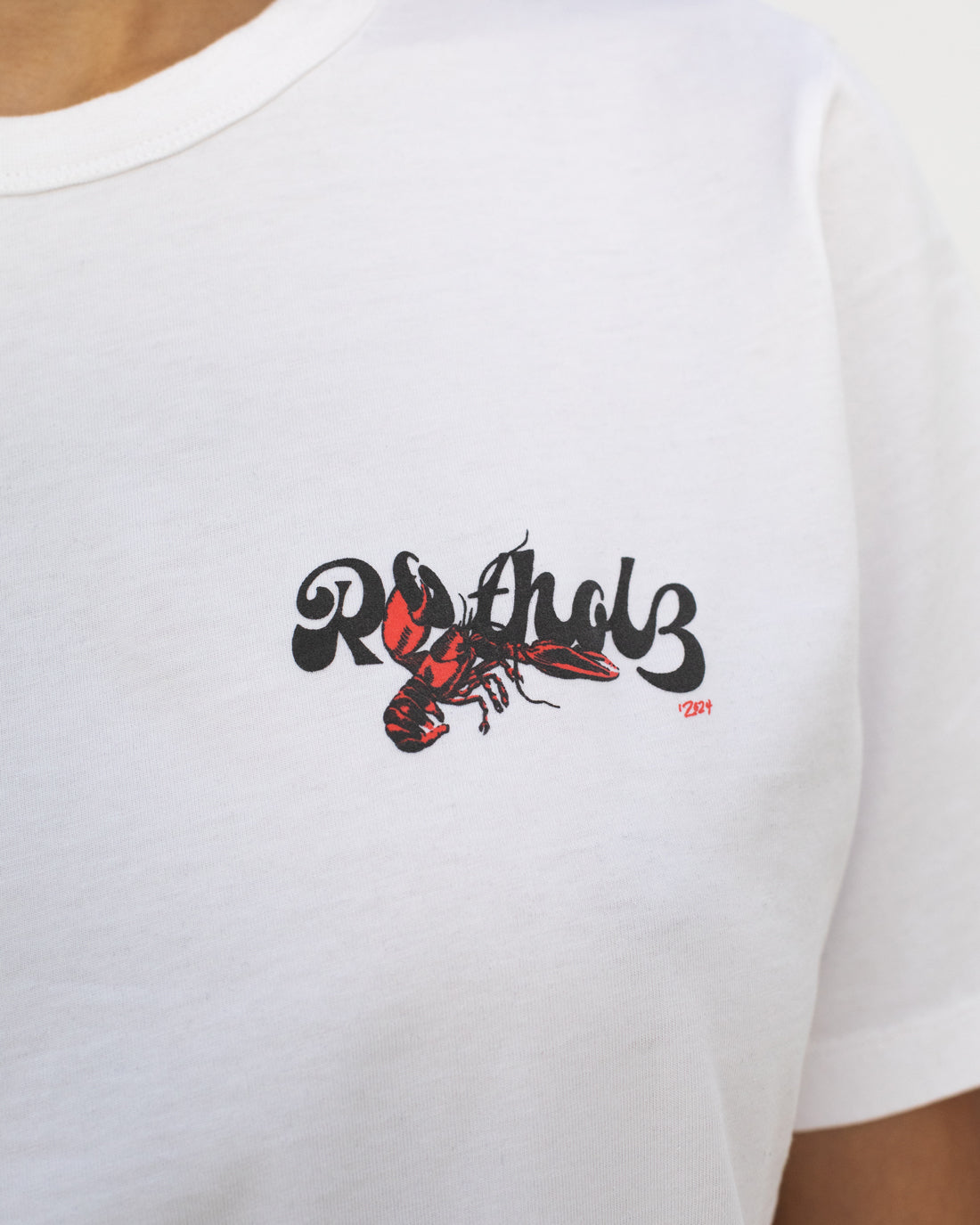 T-shirt blanc avec logo homard en coton 100 % biologique de Rotholz