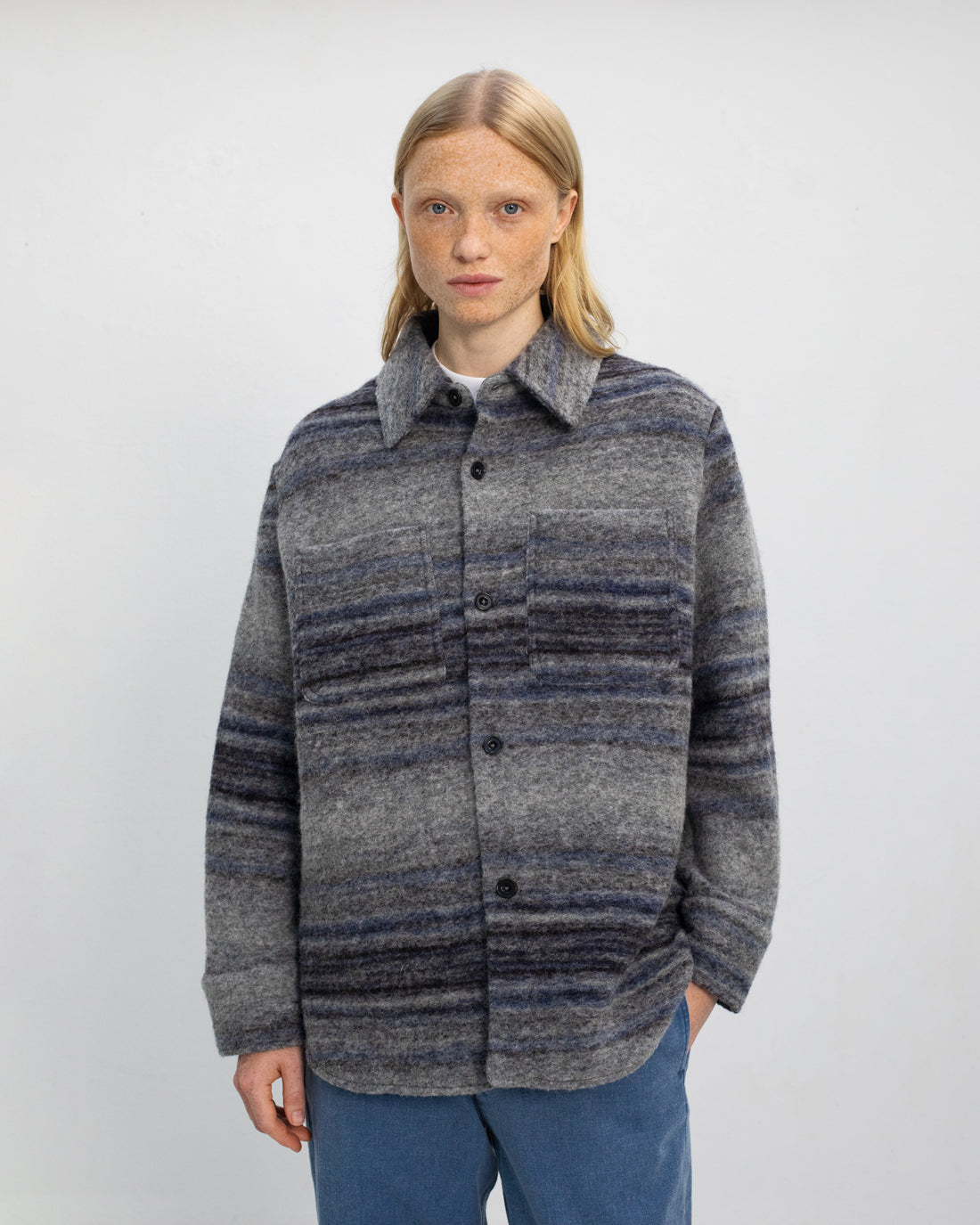 Thick Overshirt Organic Wool Blend - Grey Striped from Organic Wool Mix by Rotholz