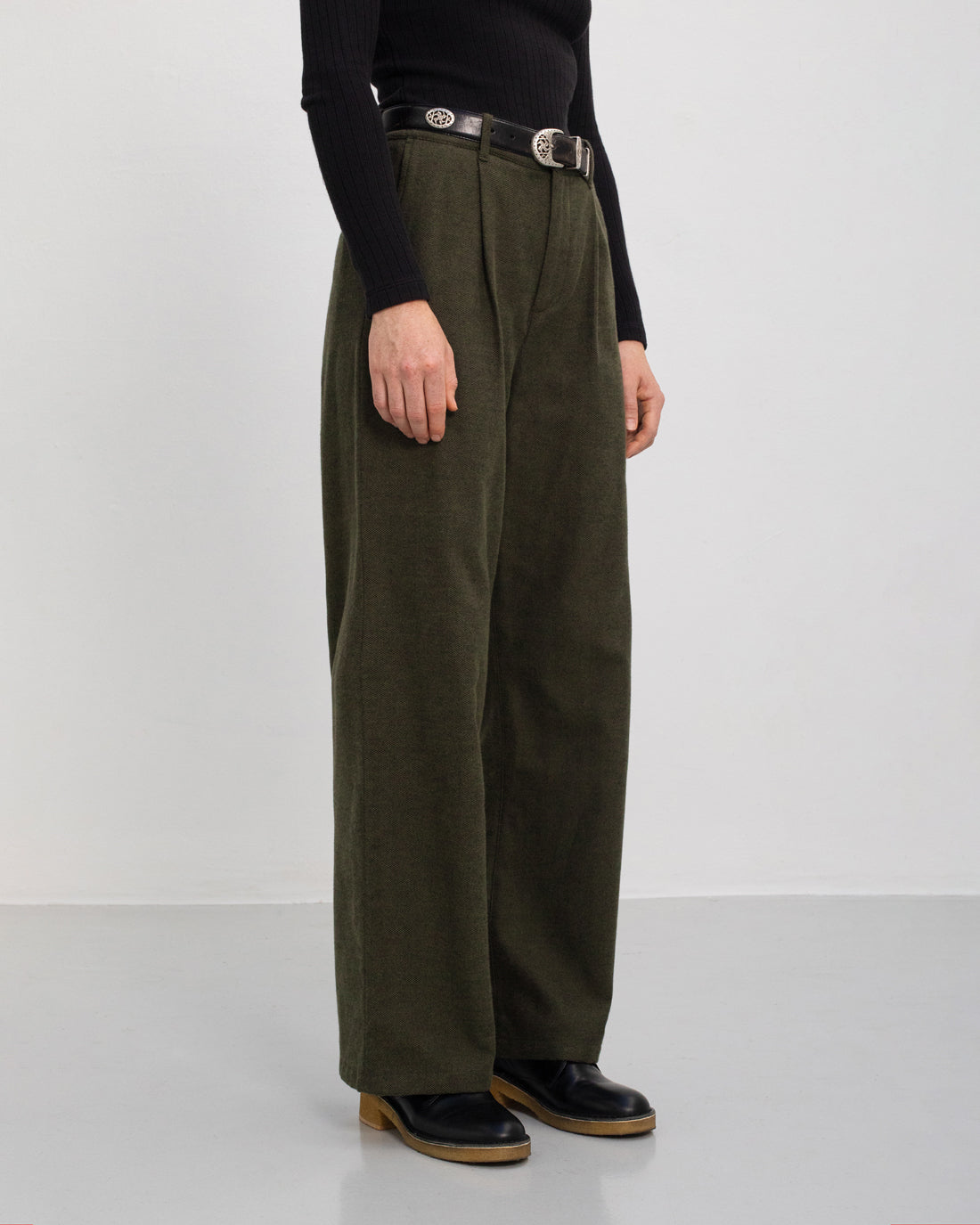 High Waist Flanell Hose Bio Baumwolle - Moosgrün aus Bio Flanell von Rotholz