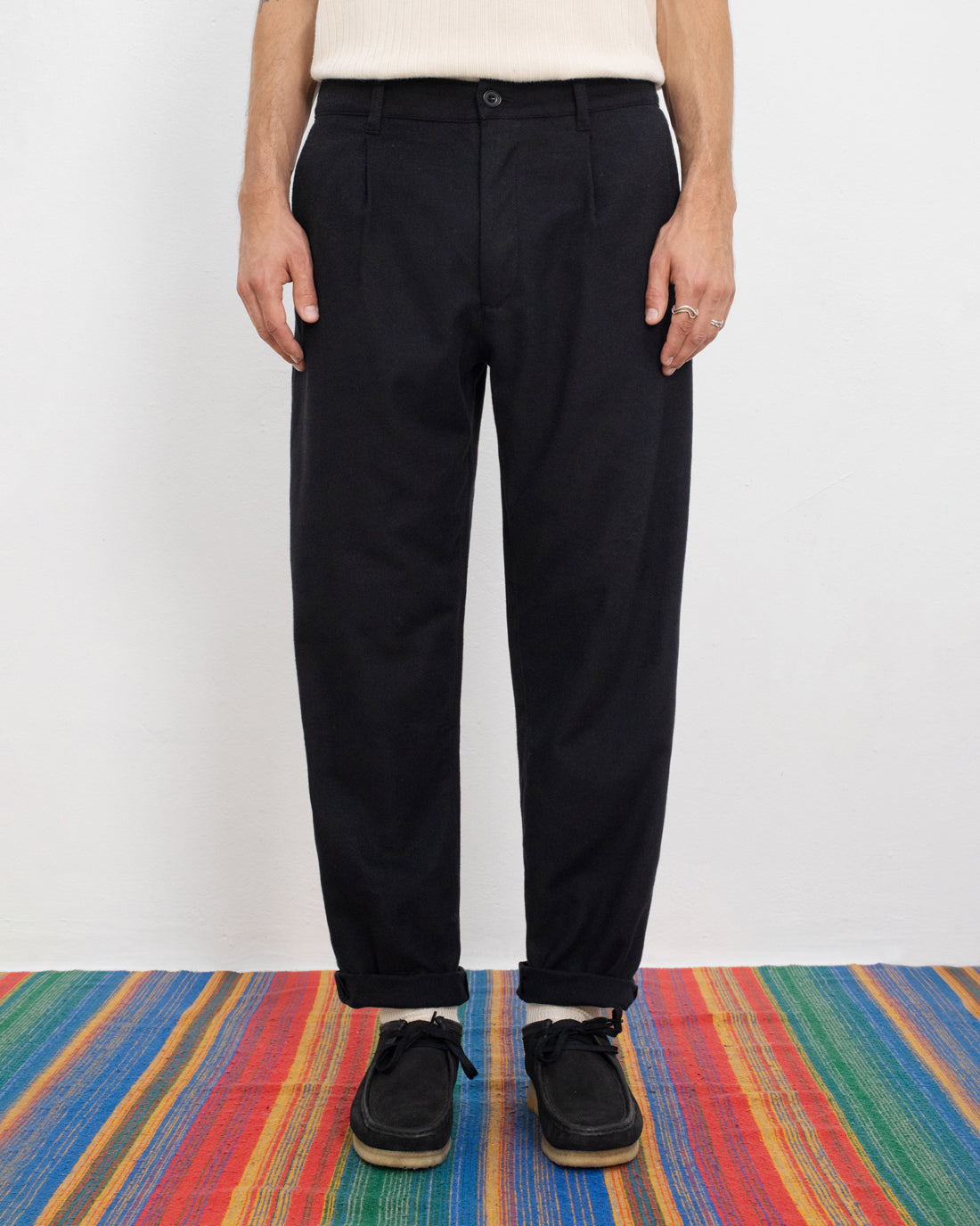 Black flannel pants made from 100% organic cotton by Rotholz