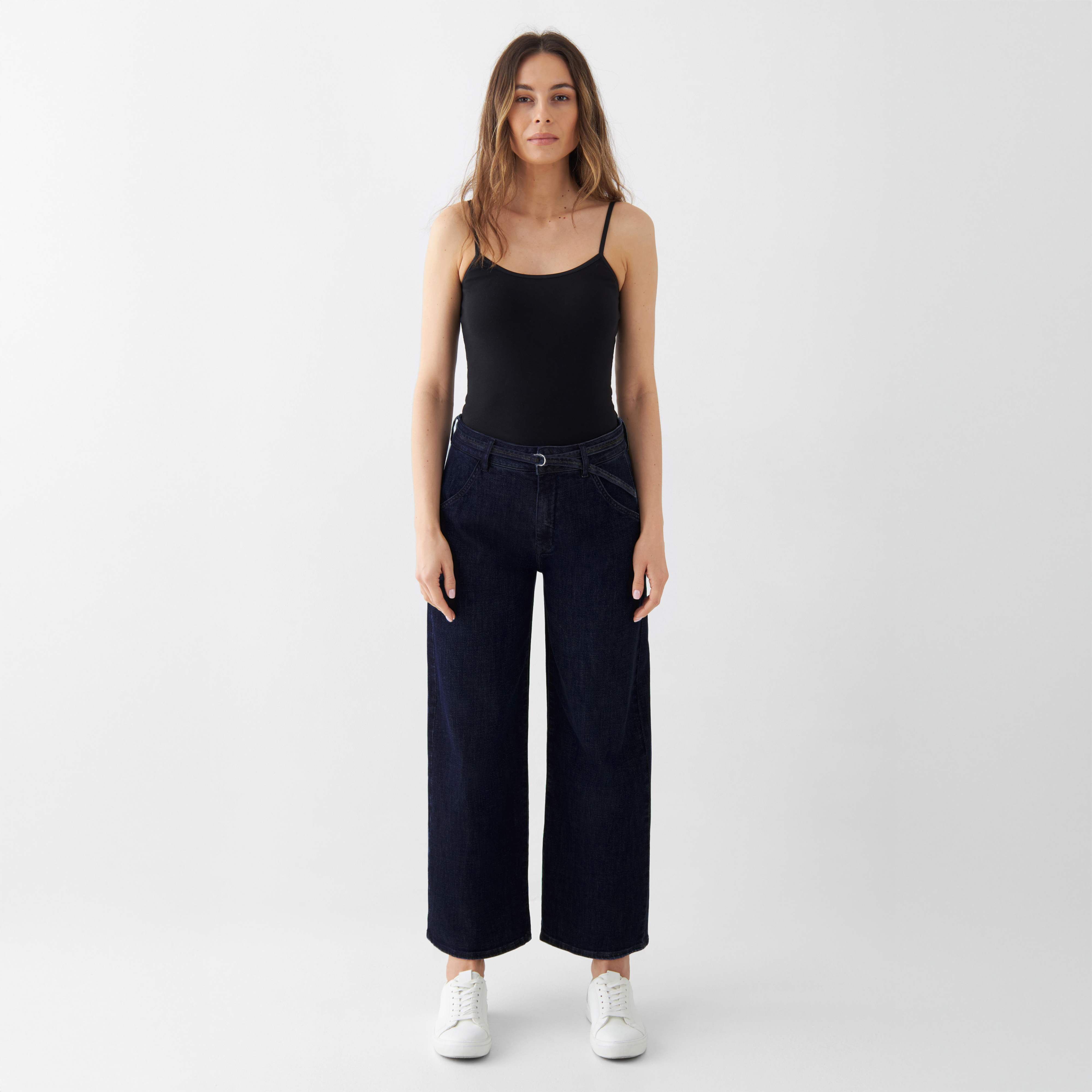 Dunkelblaue Culotte-Jeans Blink Barrel aus Bio-Baumwolle von Dawn Denim