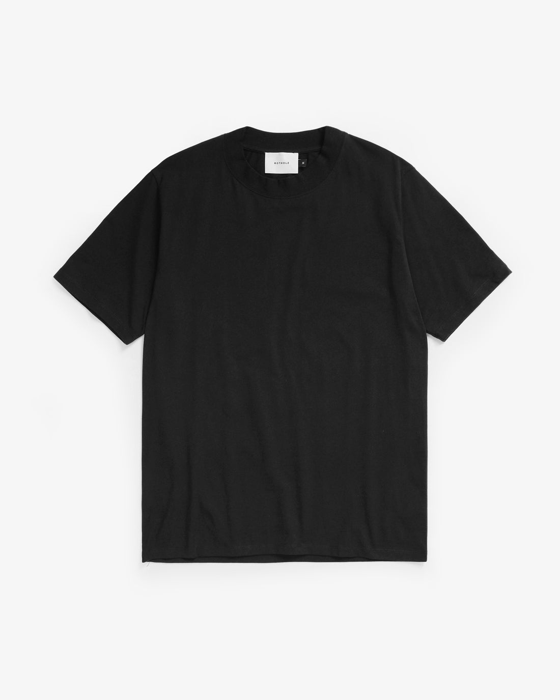 Black basic T-shirt with wide collar made of 100% organic cotton by Rotholz