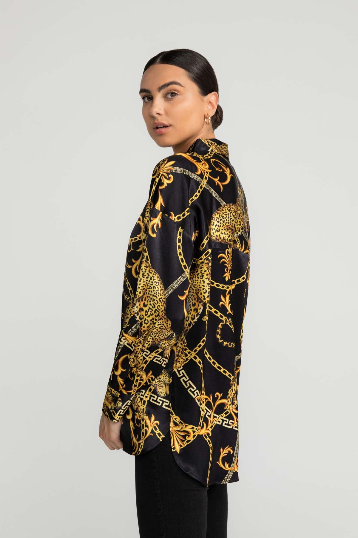 Alaiya blouse in black and gold pattern by LOVJOI made of ENKA™ viscose and Ecovero™