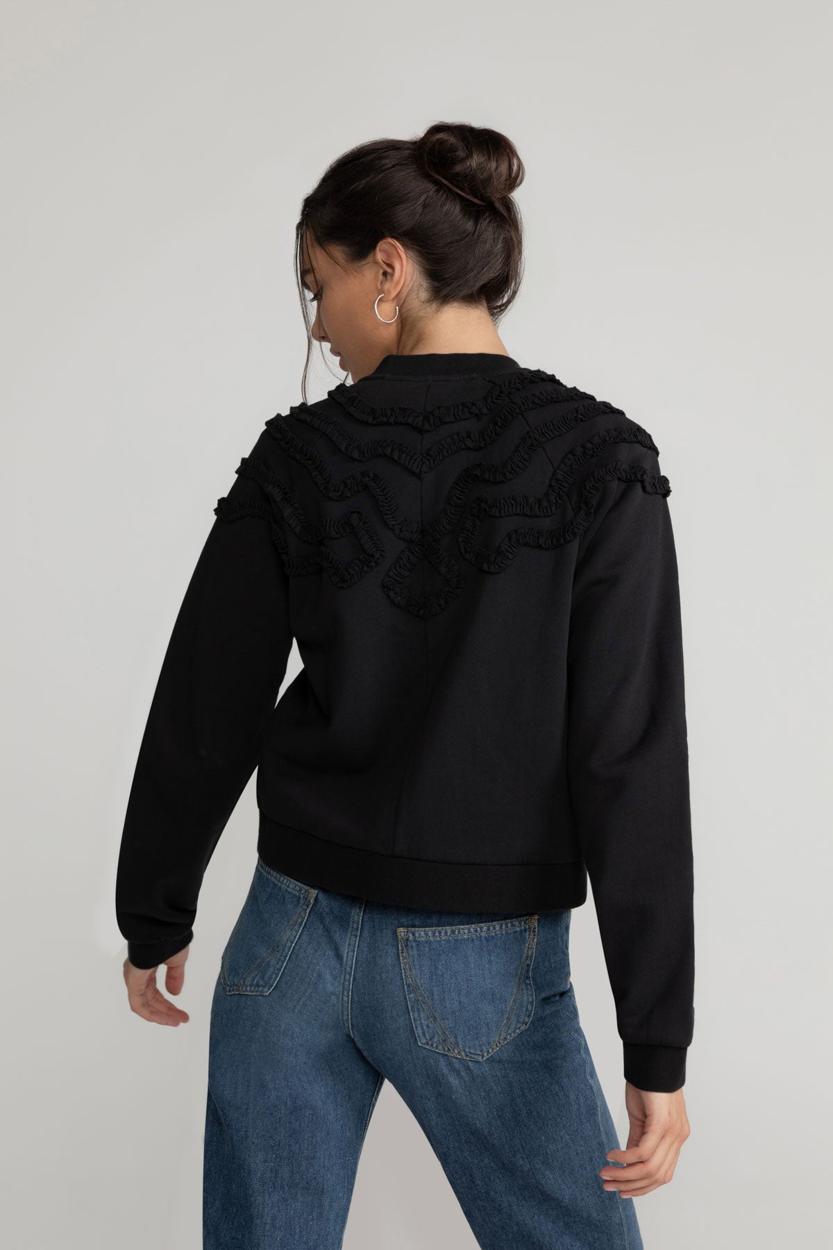 Endellion sweat bomber jacket in black from LOVJOI made of organic cotton
