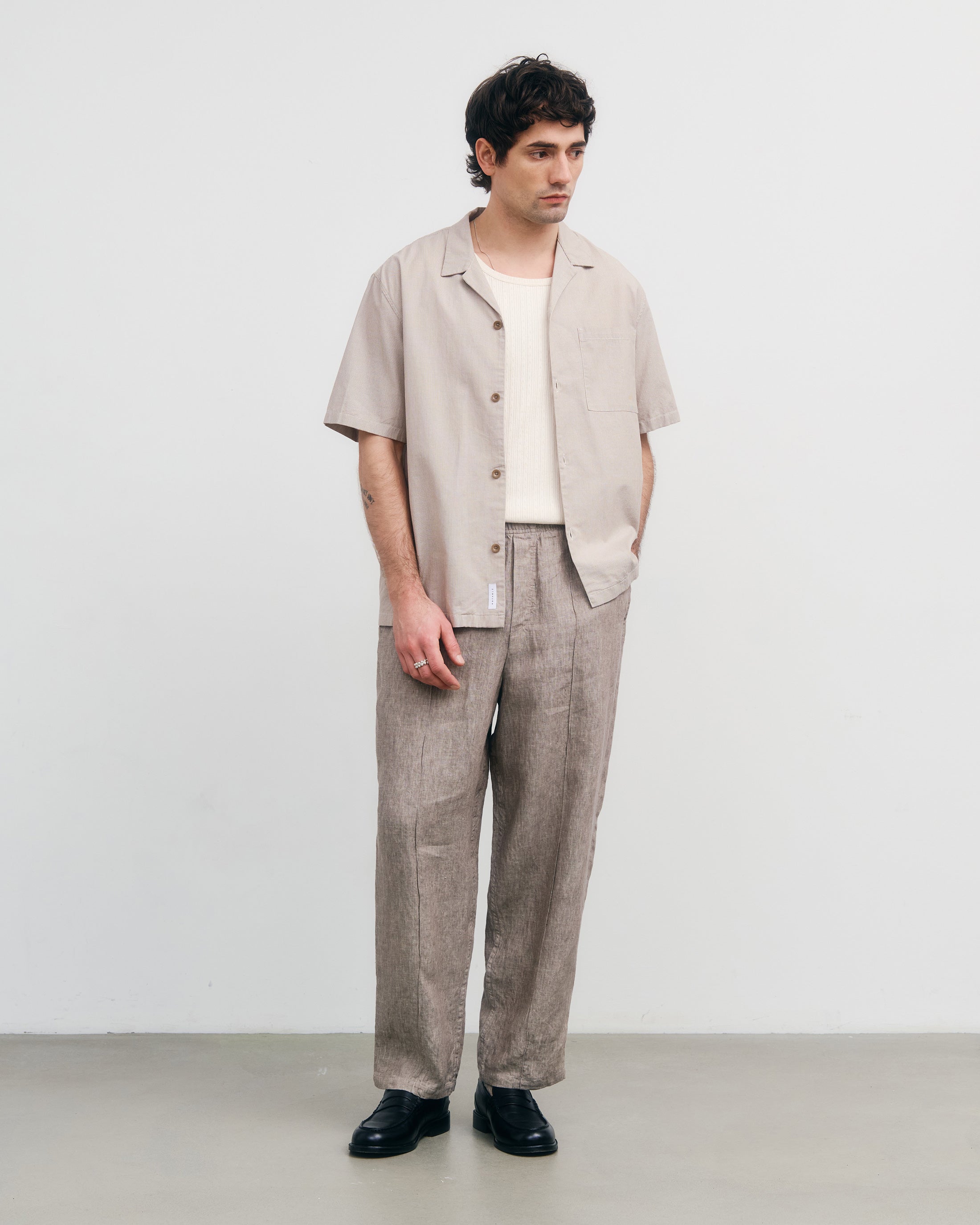 Chemise rayée beige Bowling en coton biologique de Rotholz