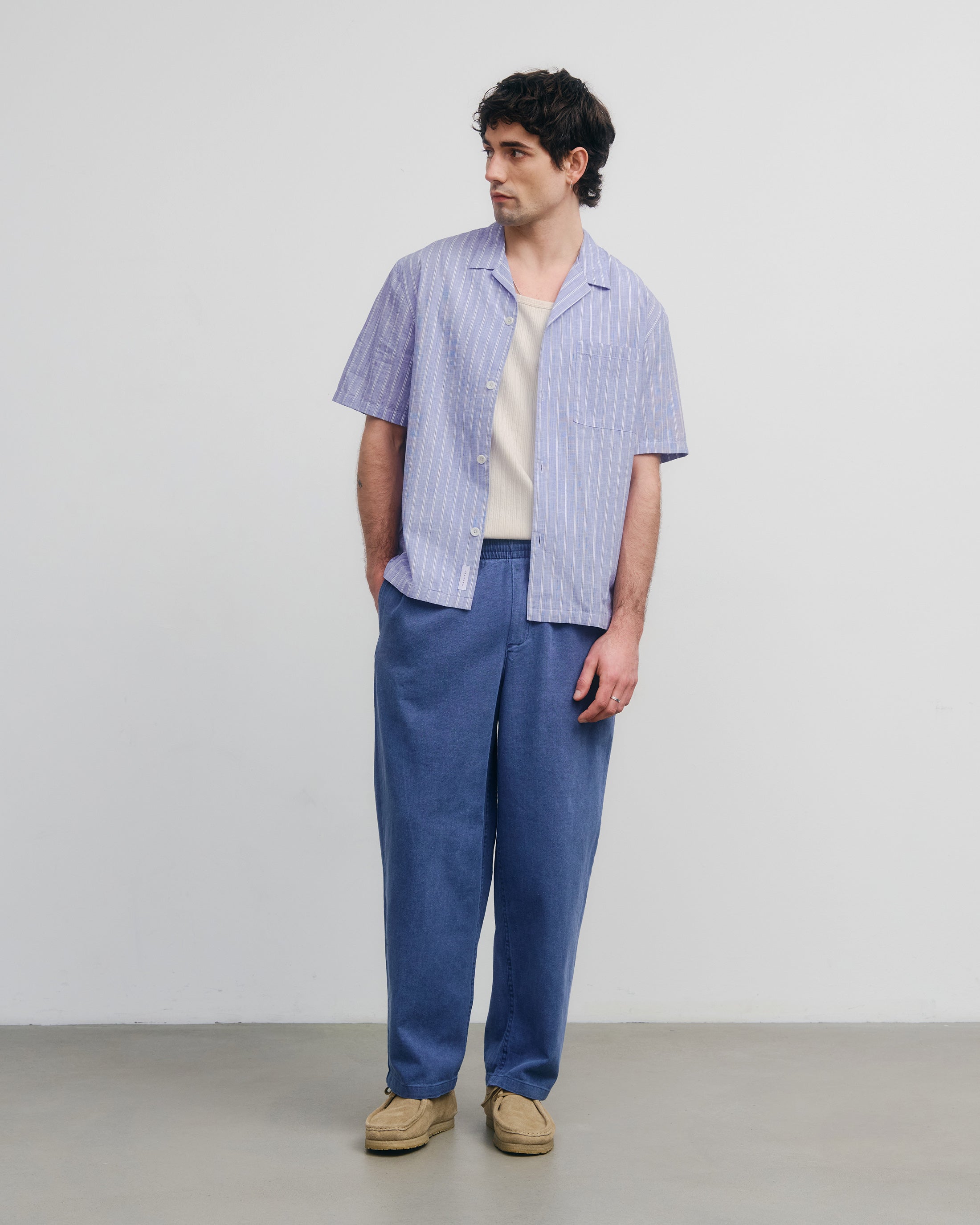 Chemise de bowling Rotholz à rayures bleues en coton biologique