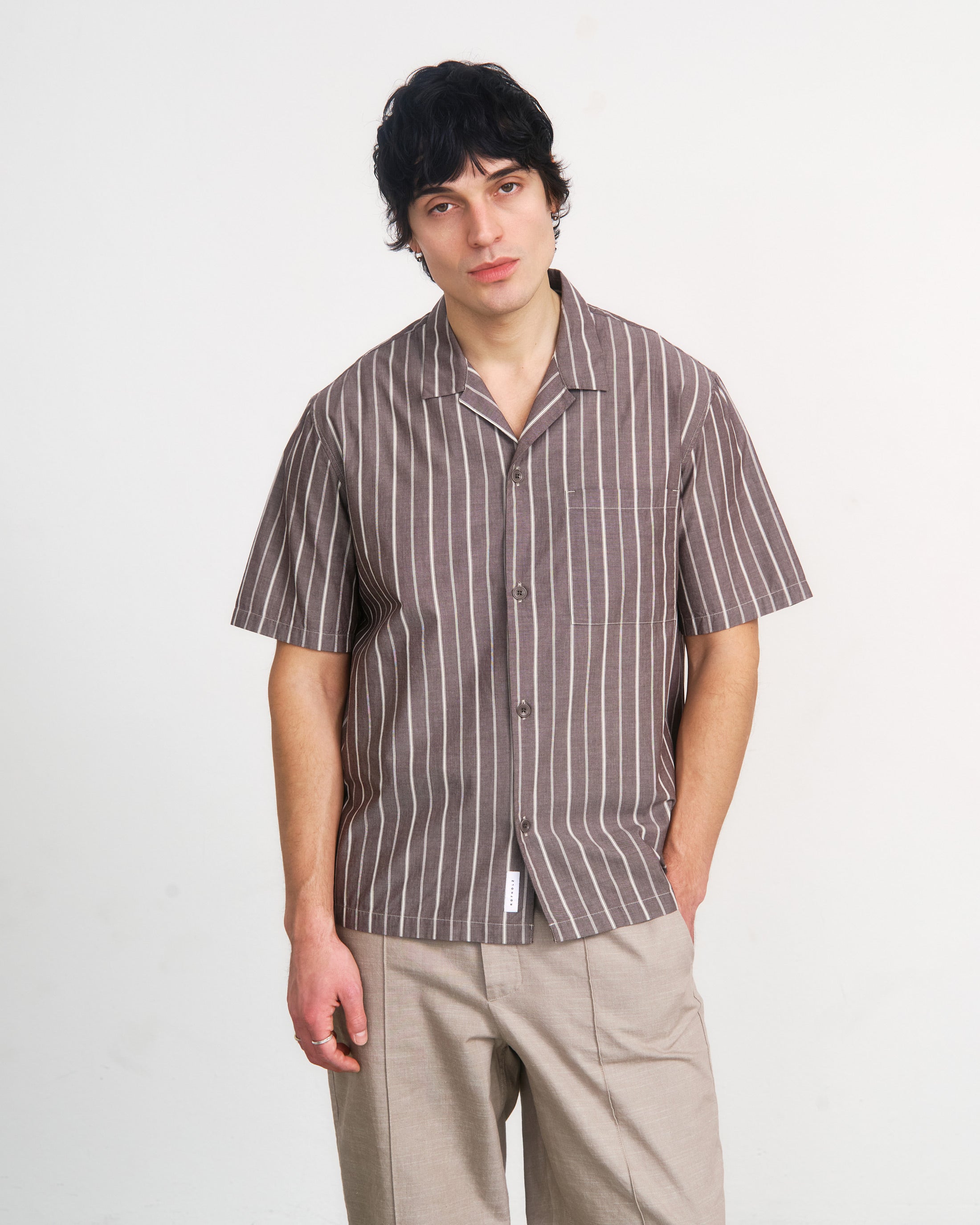 Braunes gestreiftes Hemd Bowling aus Bio-Baumwolle von Rotholz