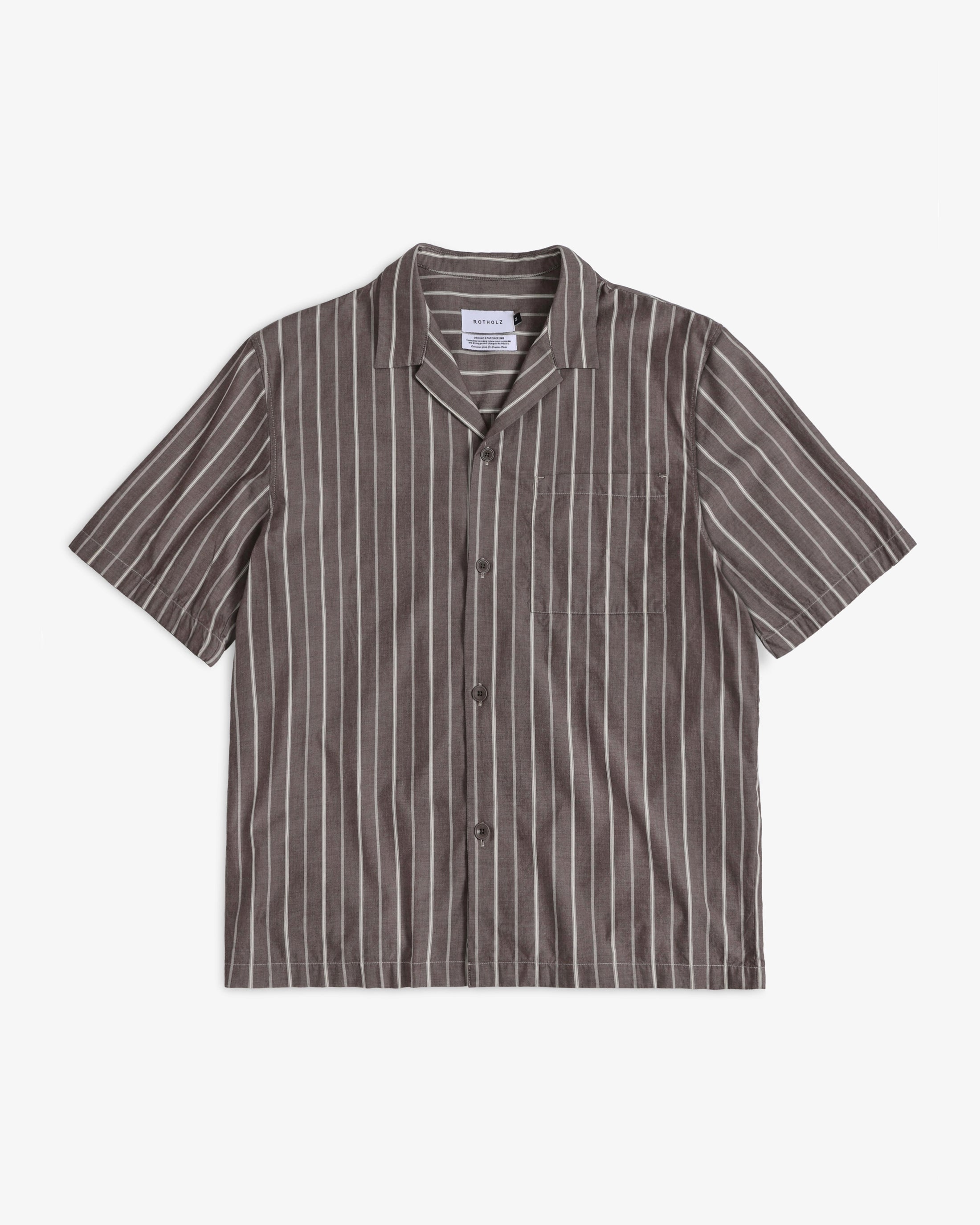 Rotholz Brown Striped Organic Cotton Bowling Shirt