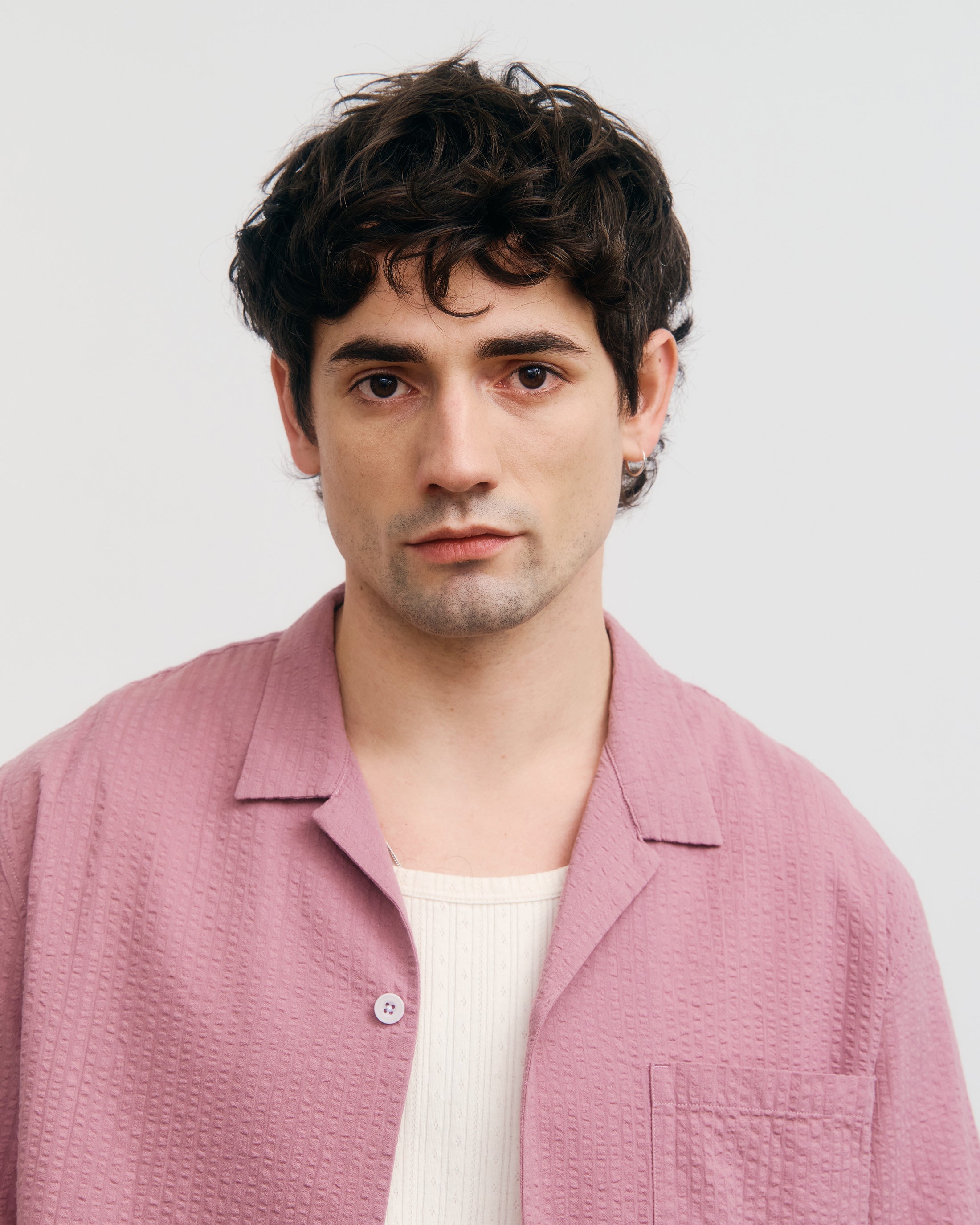 Chemise de bowling rose en coton seersucker biologique de Rotholz