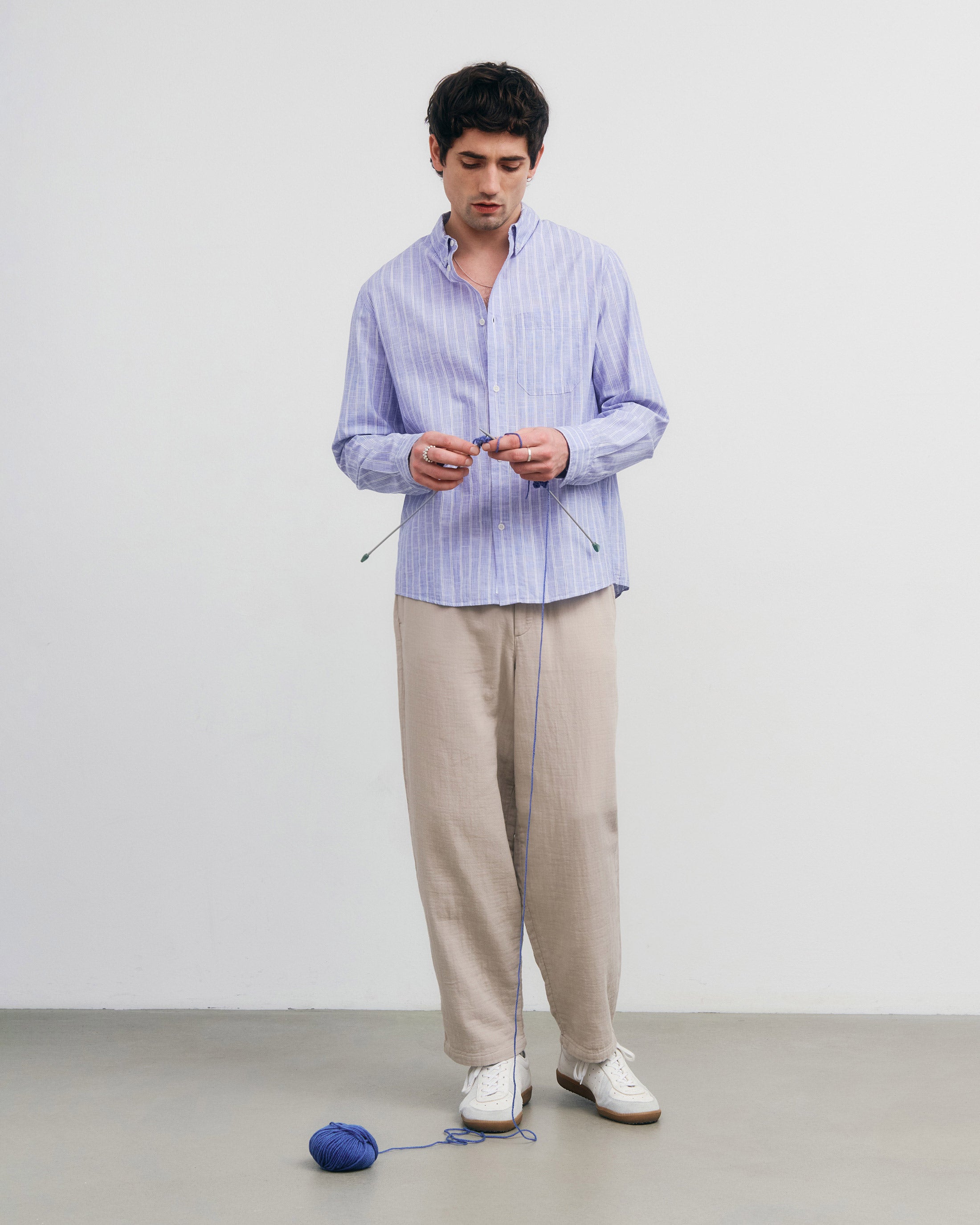 Chemise Rotholz bleue rayée boutonnée en coton biologique