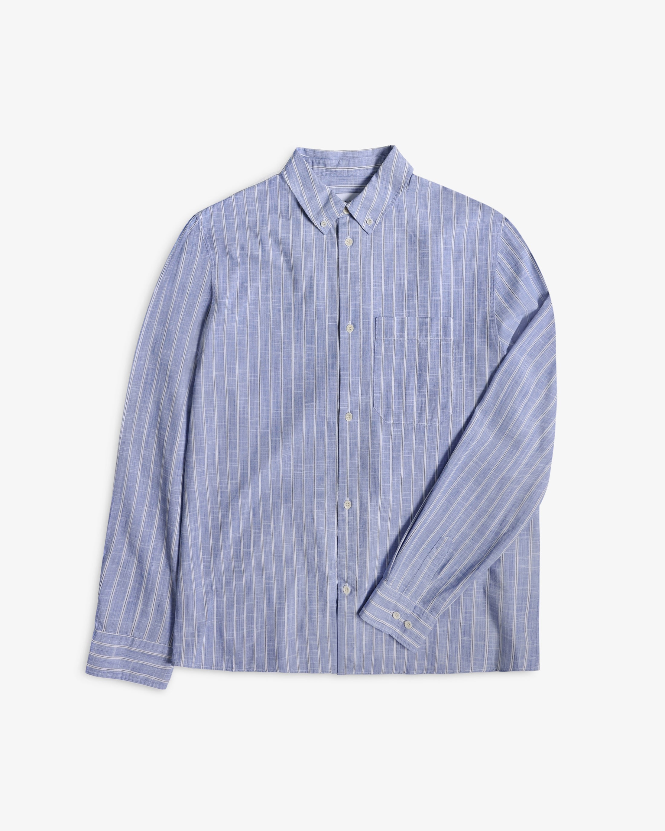 Chemise Rotholz bleue rayée boutonnée en coton biologique