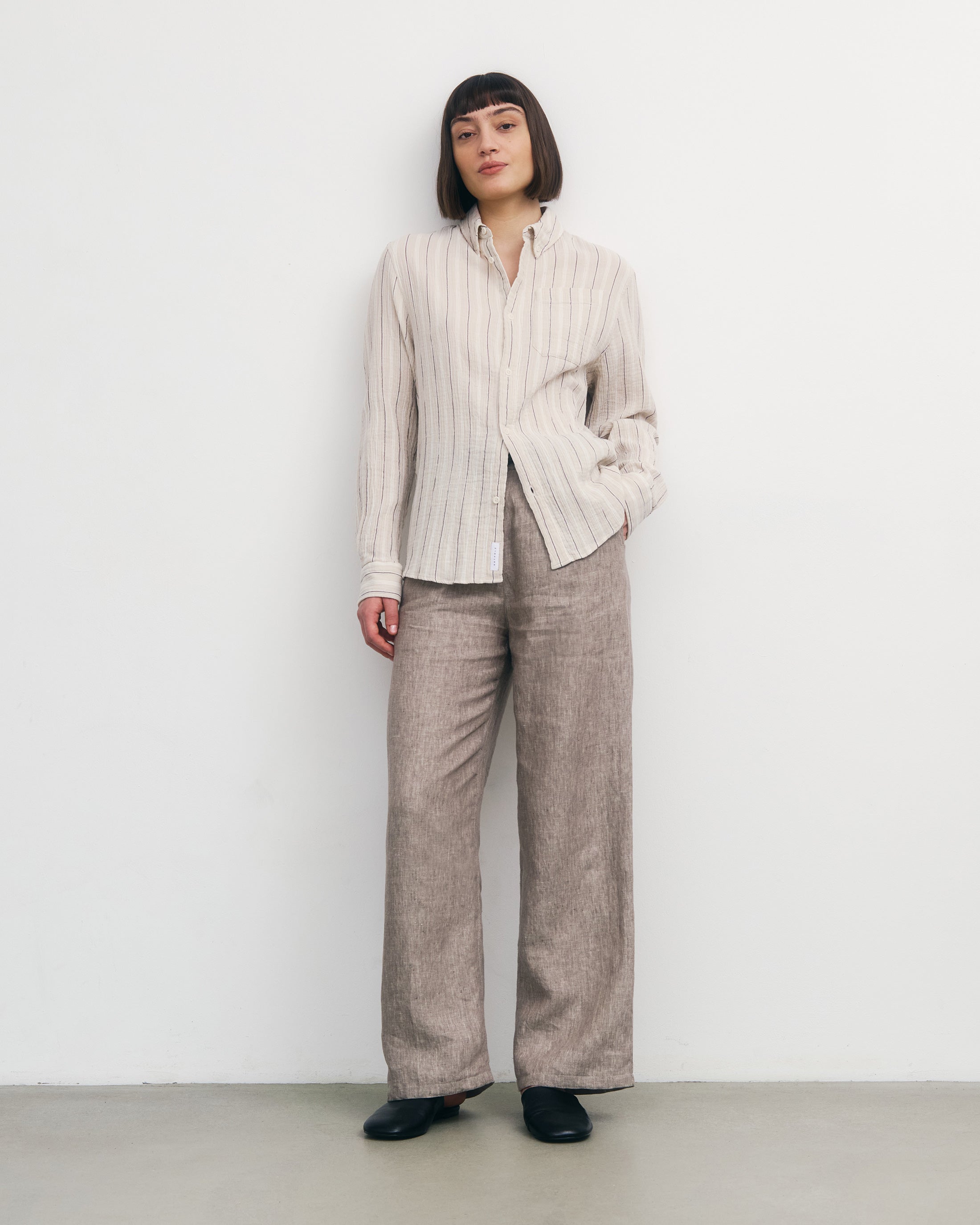 Beiges gestreiftes Musselin Hemd aus Bio-Baumwolle von Rotholz