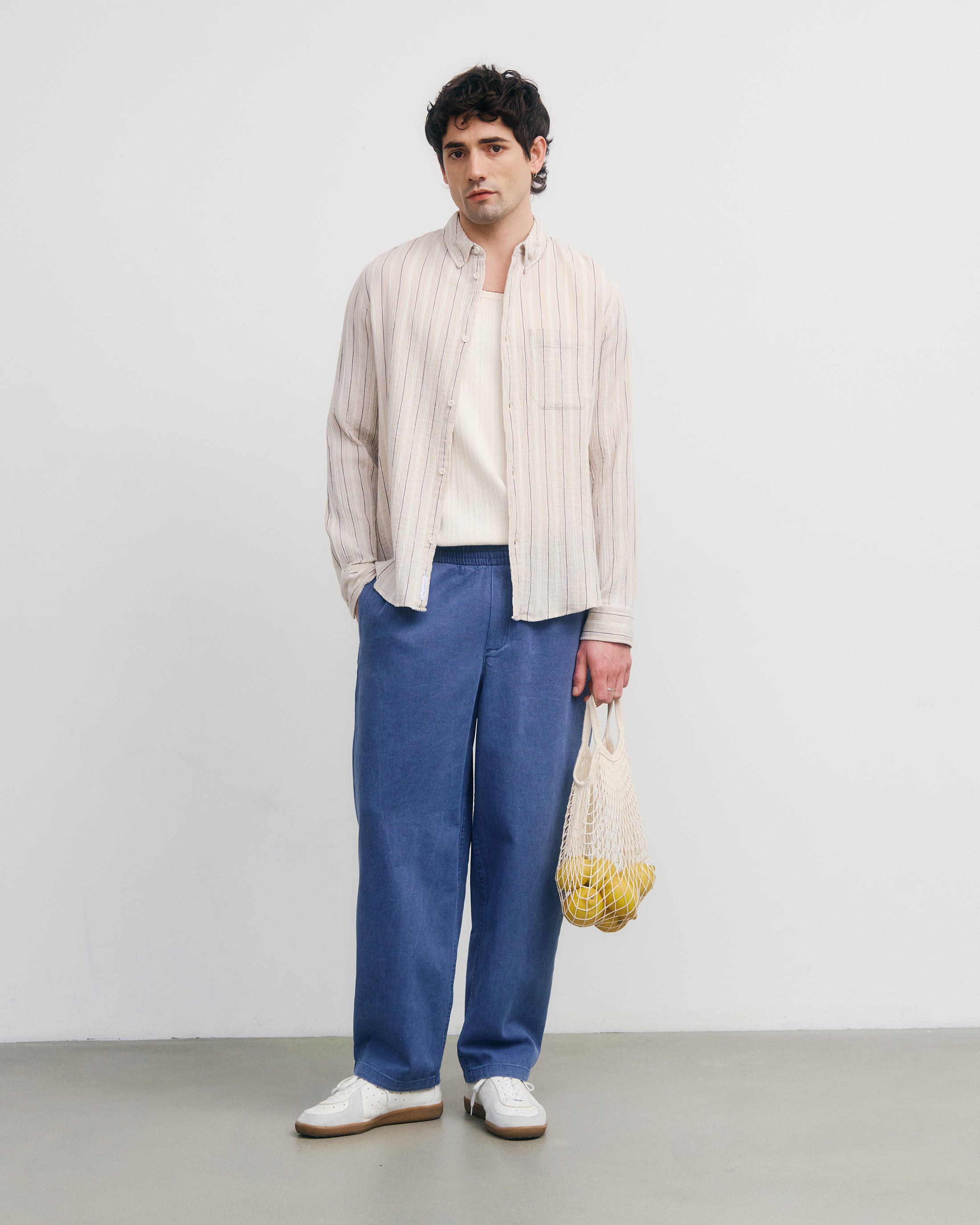 Chemise en mousseline de coton bio rayée beige Rotholz