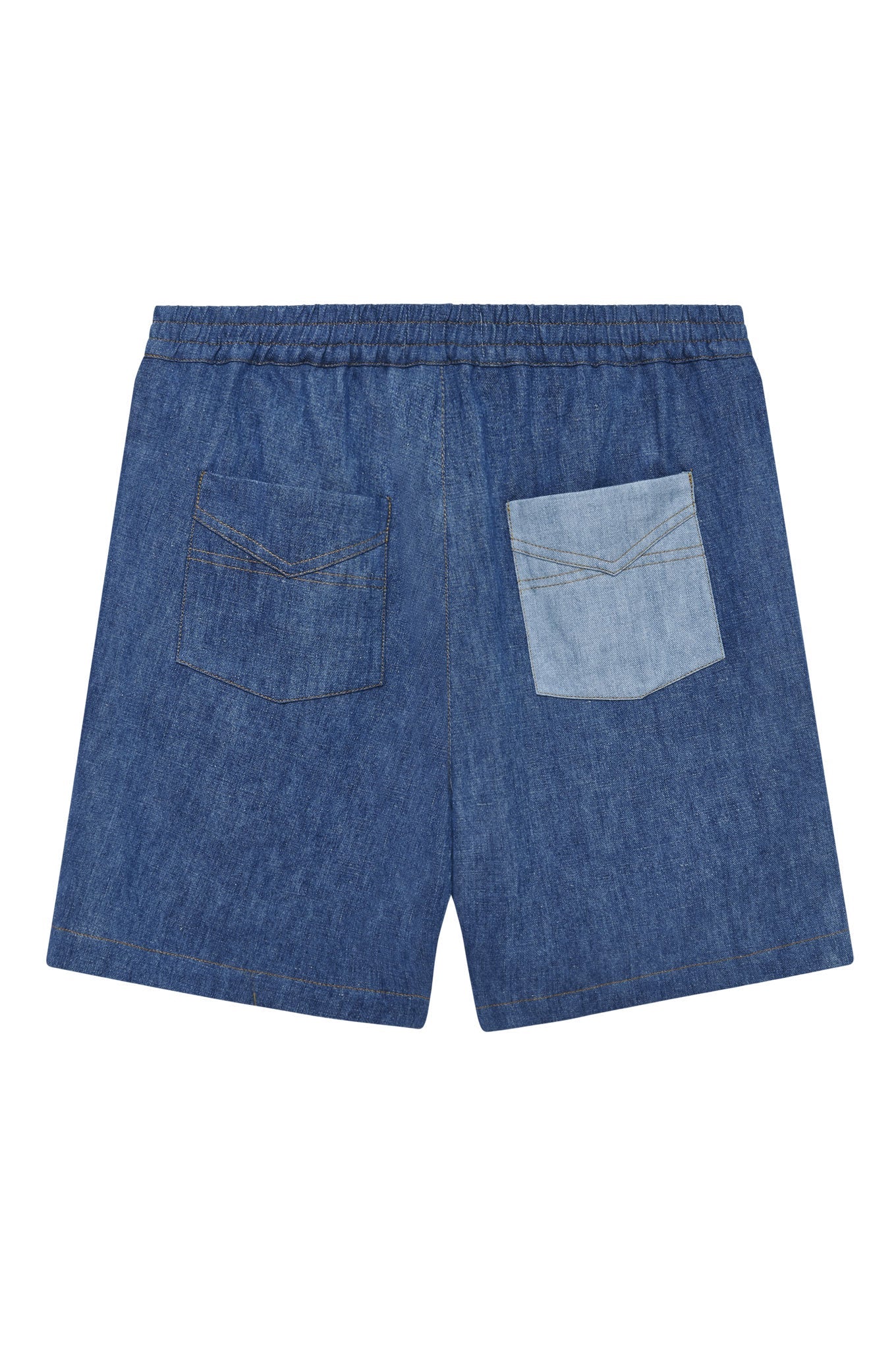 Blaue kurze Hosen Mario Patchwork aus Baumwolle & Leinen von Komodo