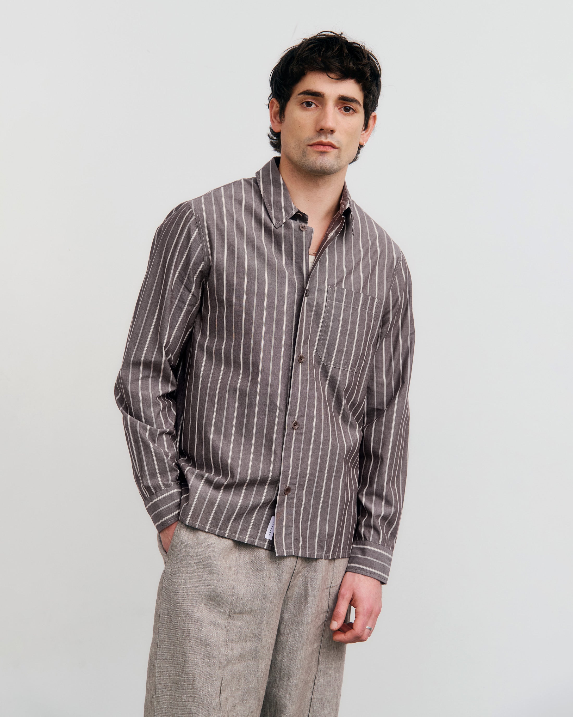 Chemise rayée marron en coton biologique de Rotholz