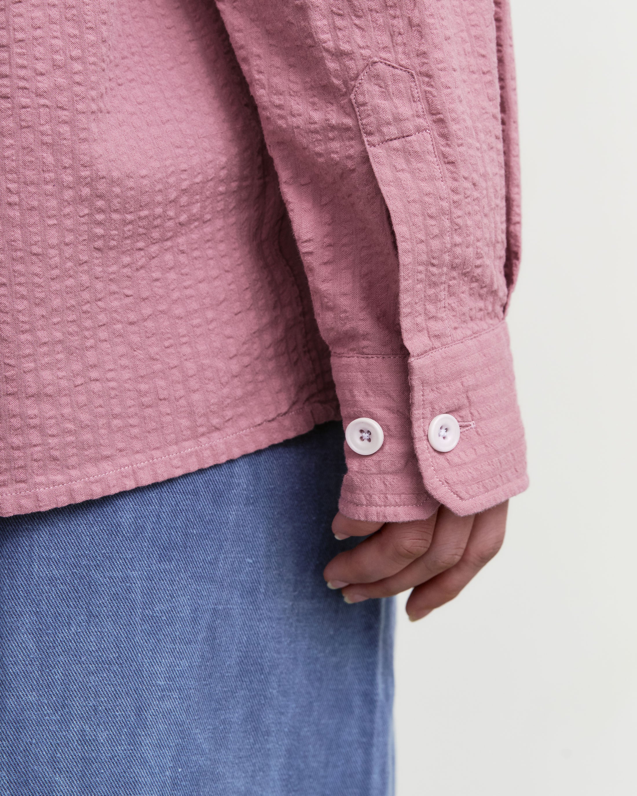Pink organic seersucker cotton shirt by Rotholz