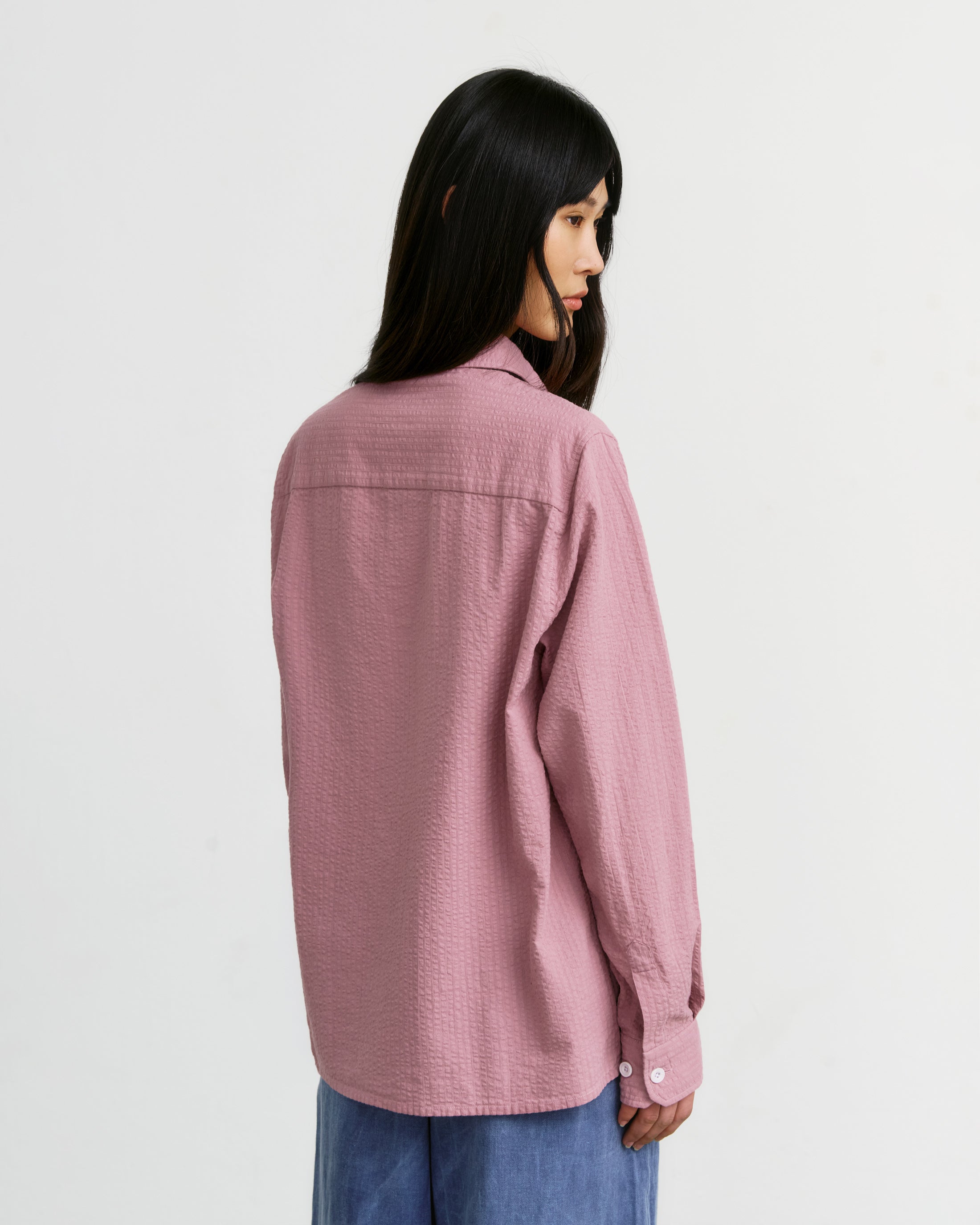 Pink organic seersucker cotton shirt by Rotholz