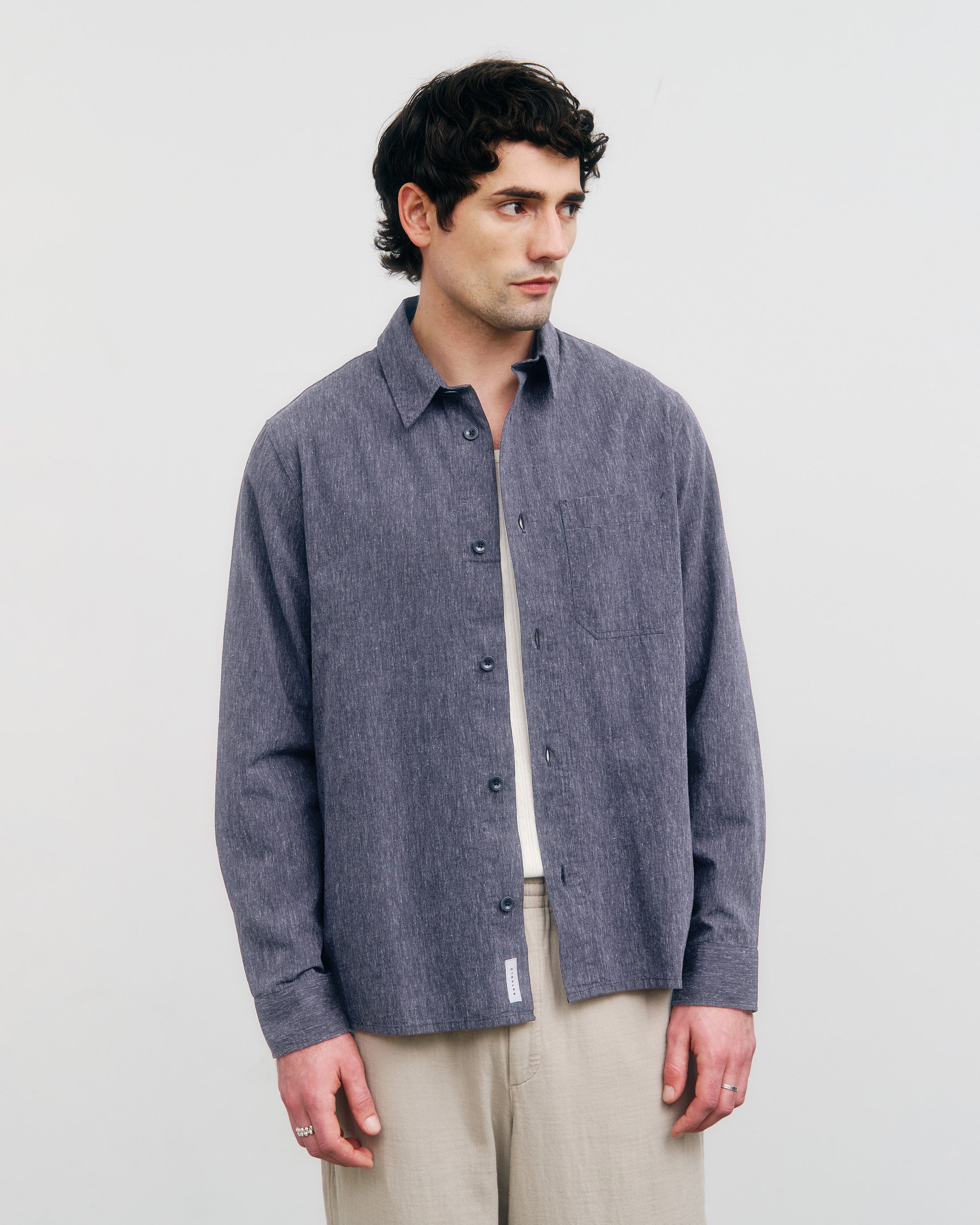 Blaues meliertes Hemd aus Bio-Baumwolle von Rotholz