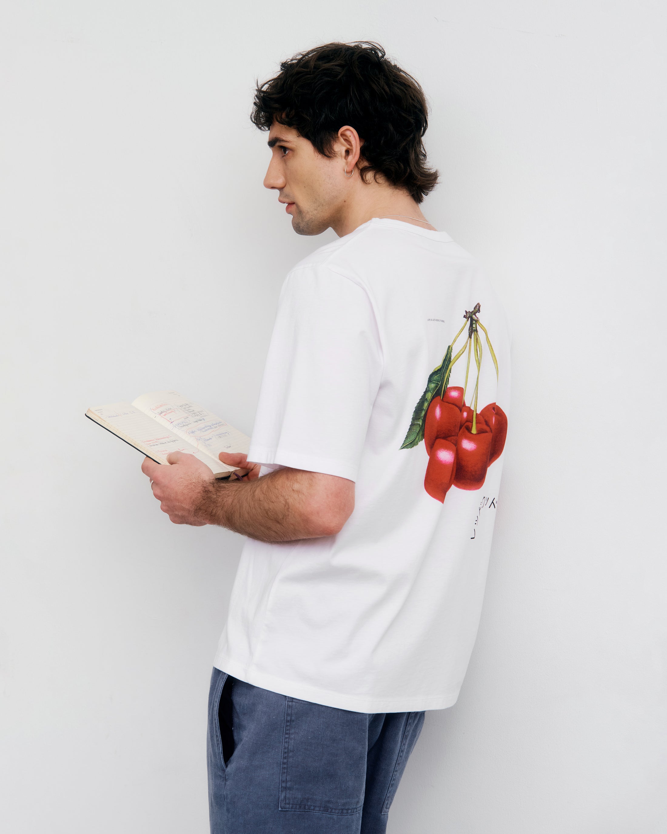 Weisses T-Shirt Cherry Print aus Bio-Baumwolle von Rotholz