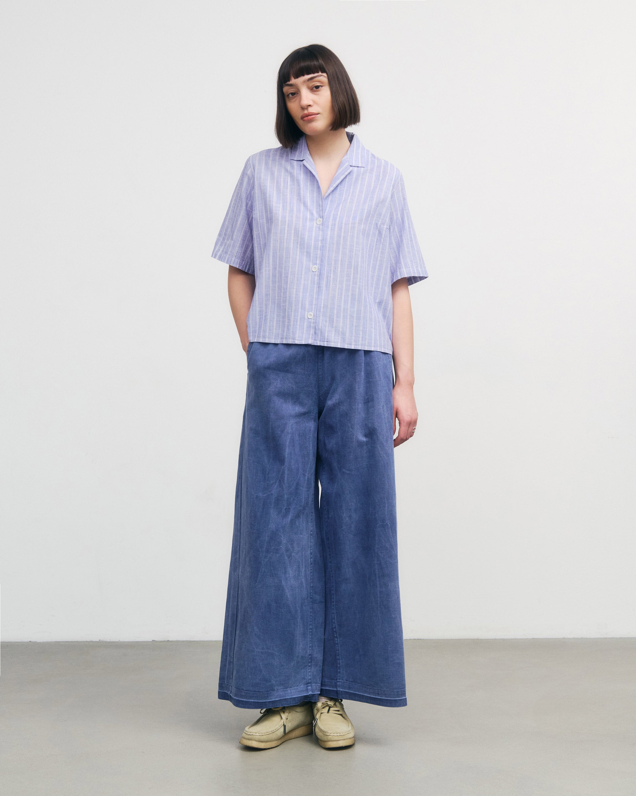 Chemise de bowling Rotholz à rayures bleues en coton biologique