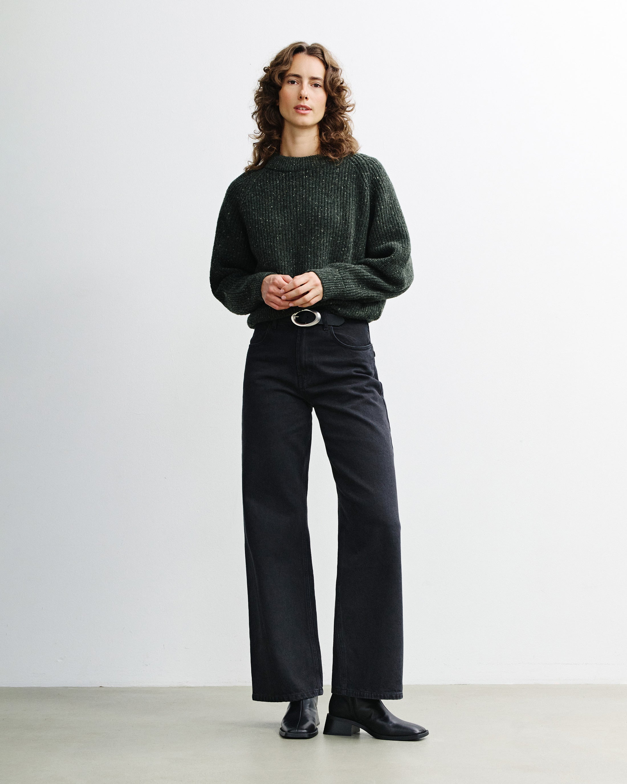 Grüner Kurzer Strickpullover aus Merinowolle von Rotholz