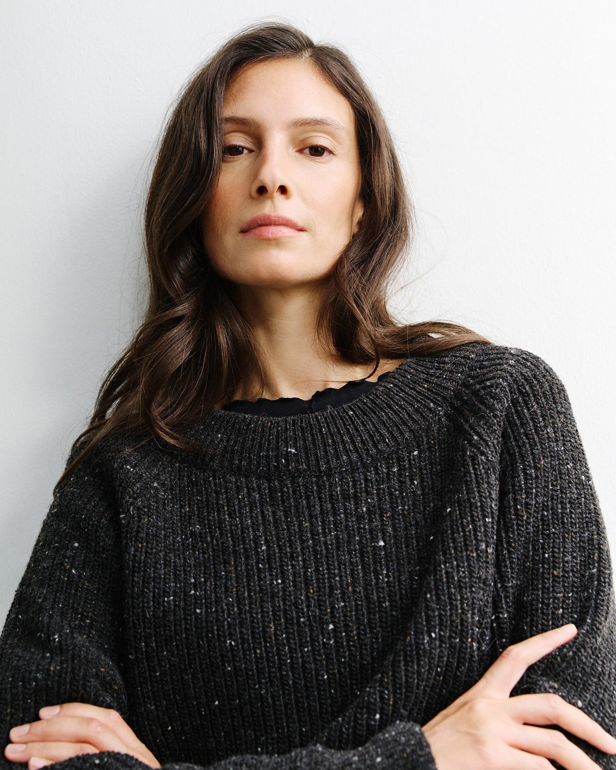 Schwarzer Kurzer Strickpullover aus Merinowolle von Rotholz