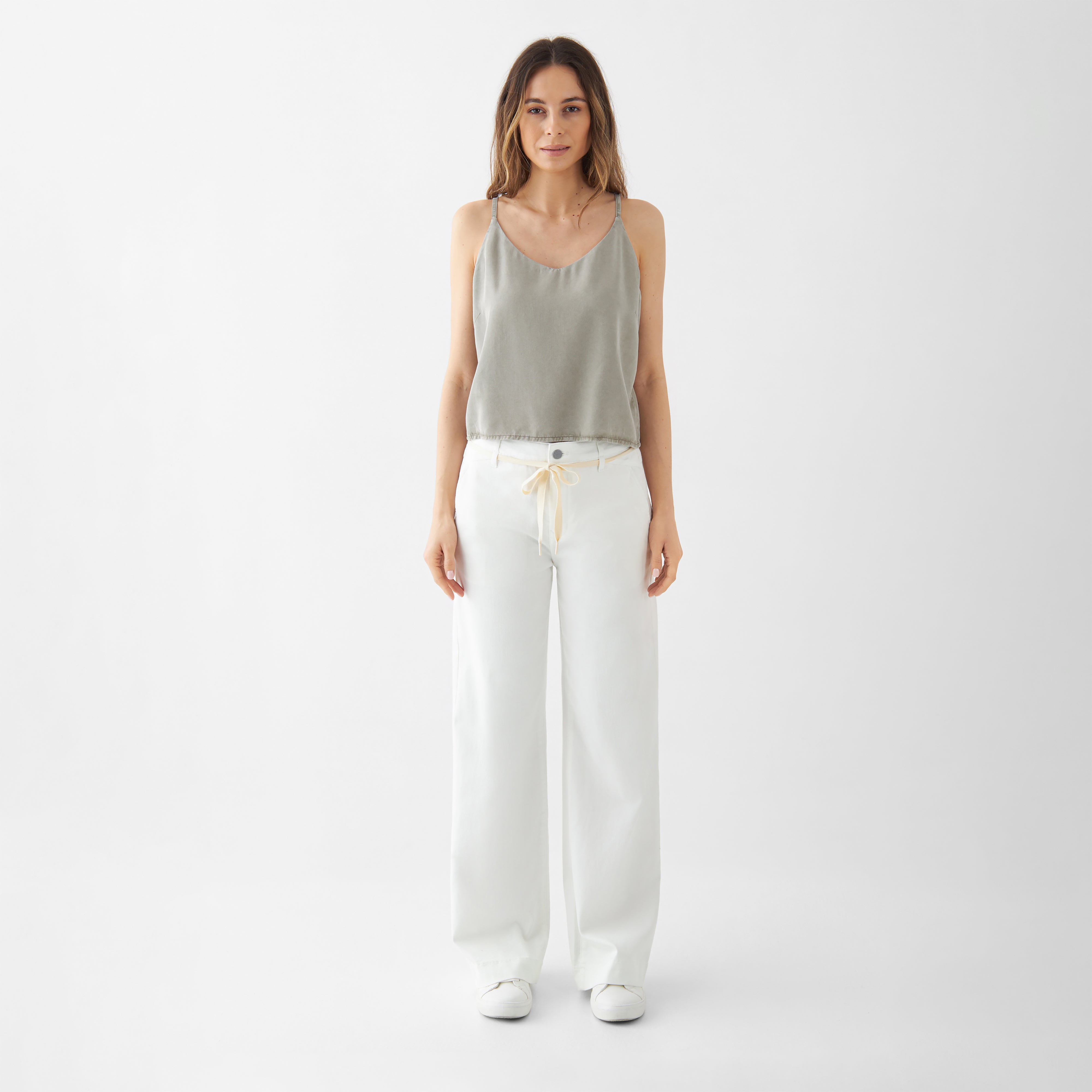 White DEW Flared French Pocket jeans made from organic cotton by Dawn Denim