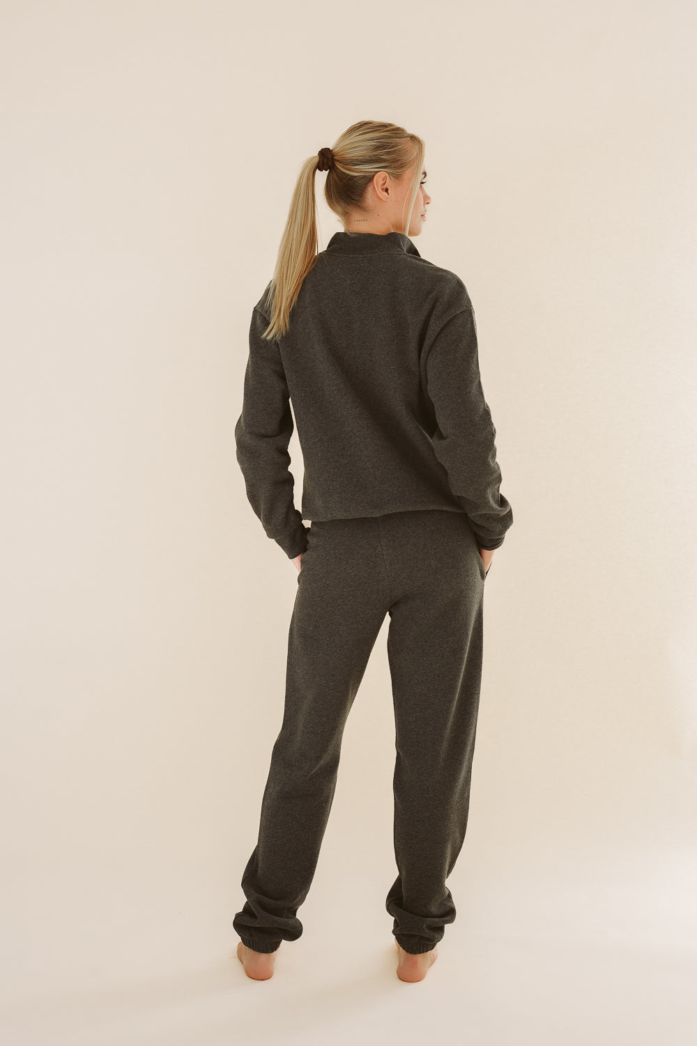 Dark grey AAMY jogging pants made from 100% organic cotton by Pura Clothing