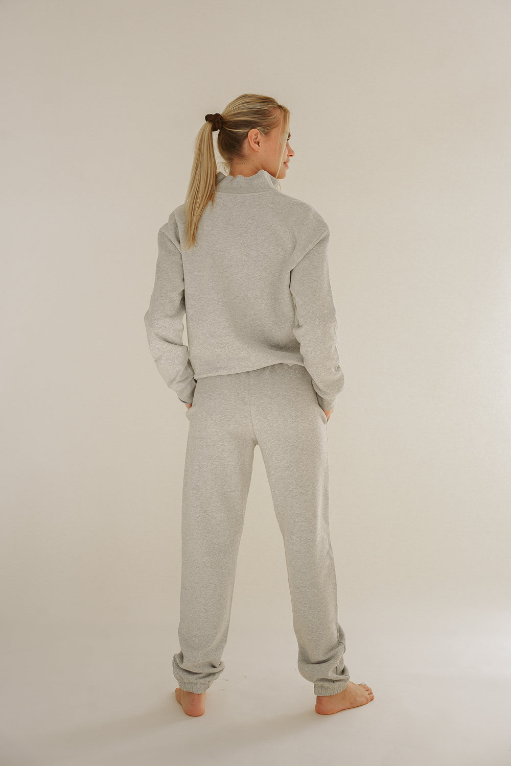 Light grey AAMY jogging pants made from 100% organic cotton by Pura Clothing