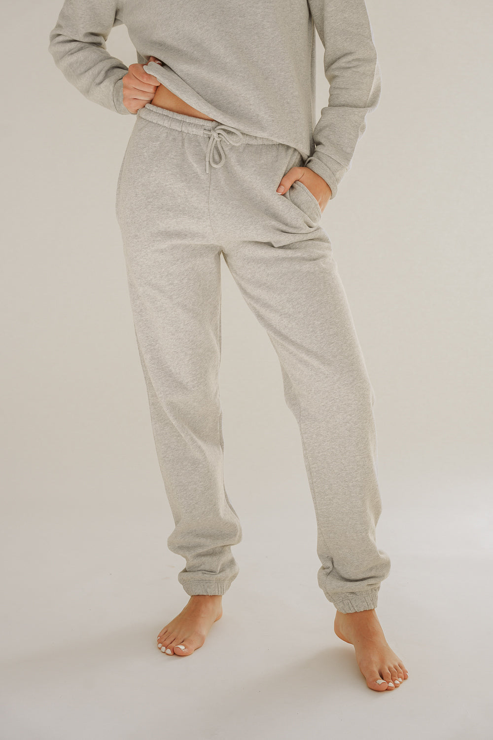 Light grey AAMY jogging pants made from 100% organic cotton by Pura Clothing
