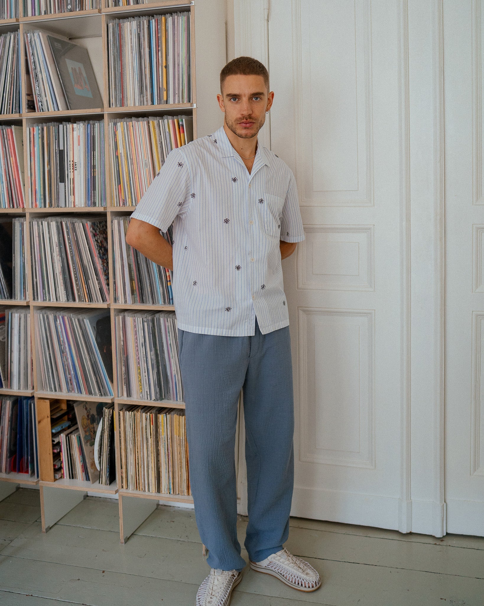 Pinstripe Trousers Organic Cotton - Light Blue