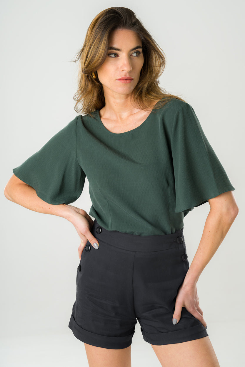 Dark green reversible blouse Lys made of 100% Tencel by Avani