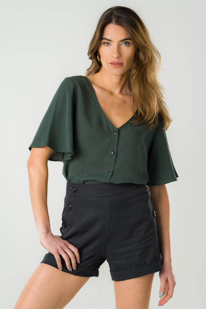 Dark green reversible blouse Lys made of 100% Tencel by Avani