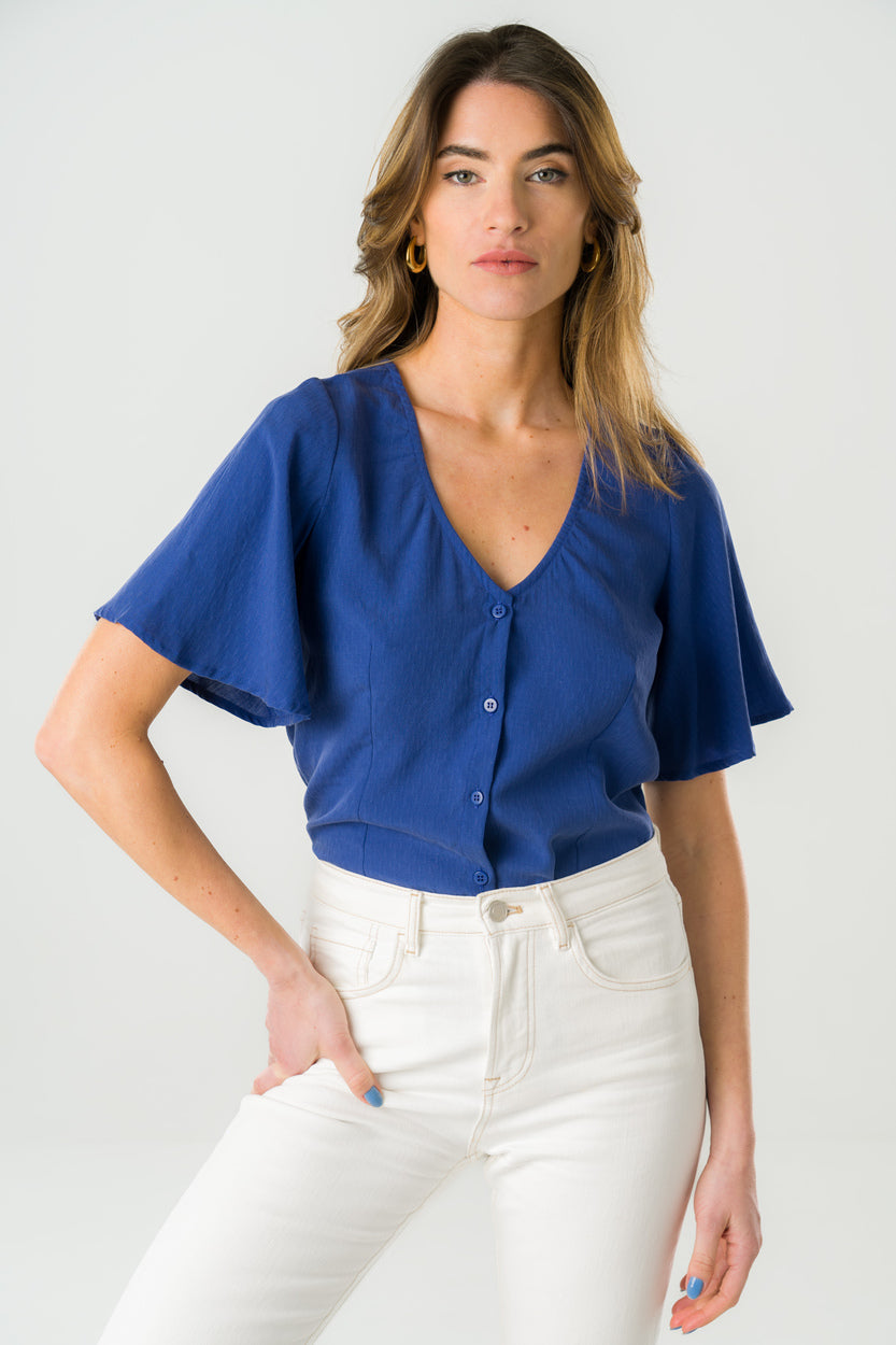 Blue reversible blouse Lys made of 100% Tencel by Avani