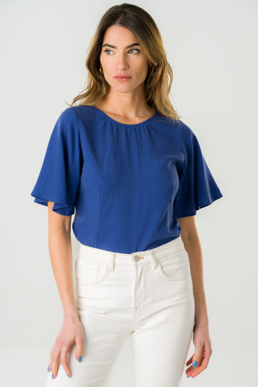 Blue reversible blouse Lys made of 100% Tencel by Avani