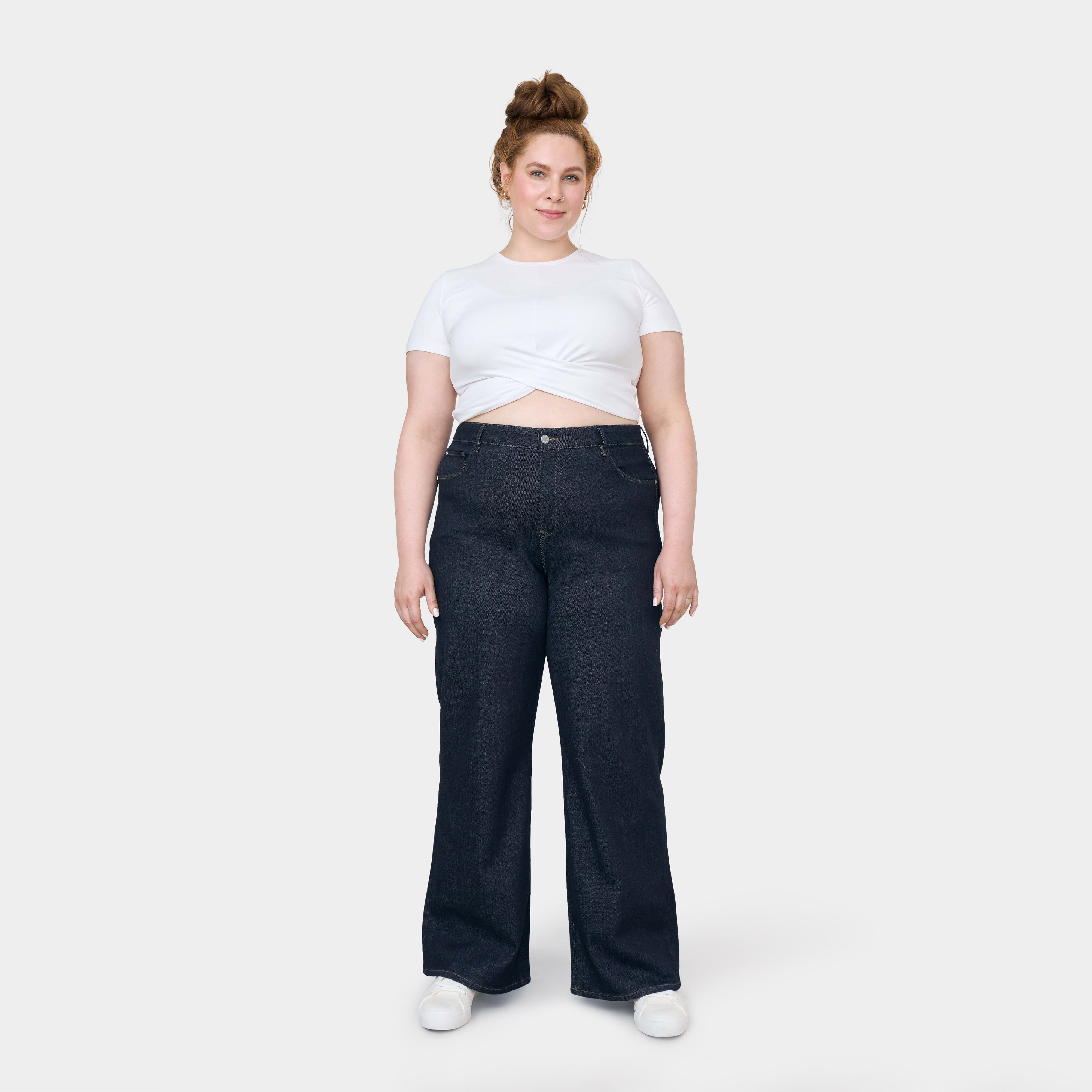 Dark blue DEW Flared Classic Curvy jeans made from organic cotton by Dawn Denim