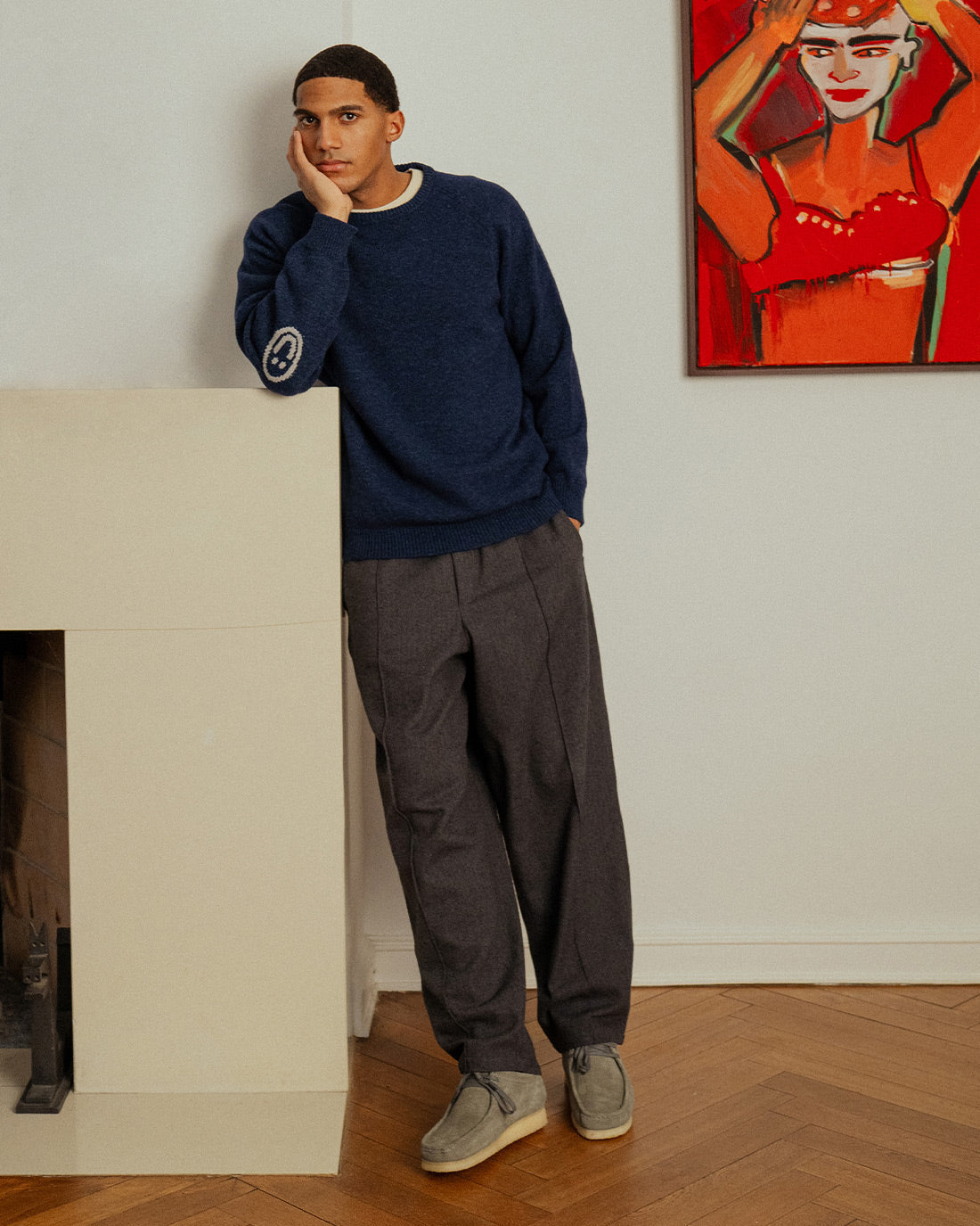 Dunkelblauer Strickpullover Smiling aus recycelter Wolle von Rotholz