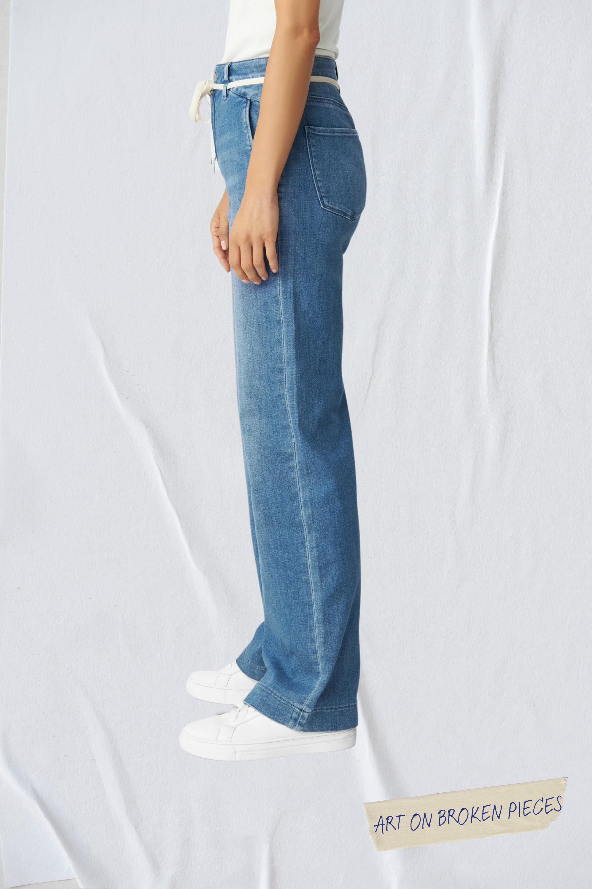 Blue jeans DEW Flared Art on Broken Pieces made of organic cotton by Dawn Denim 