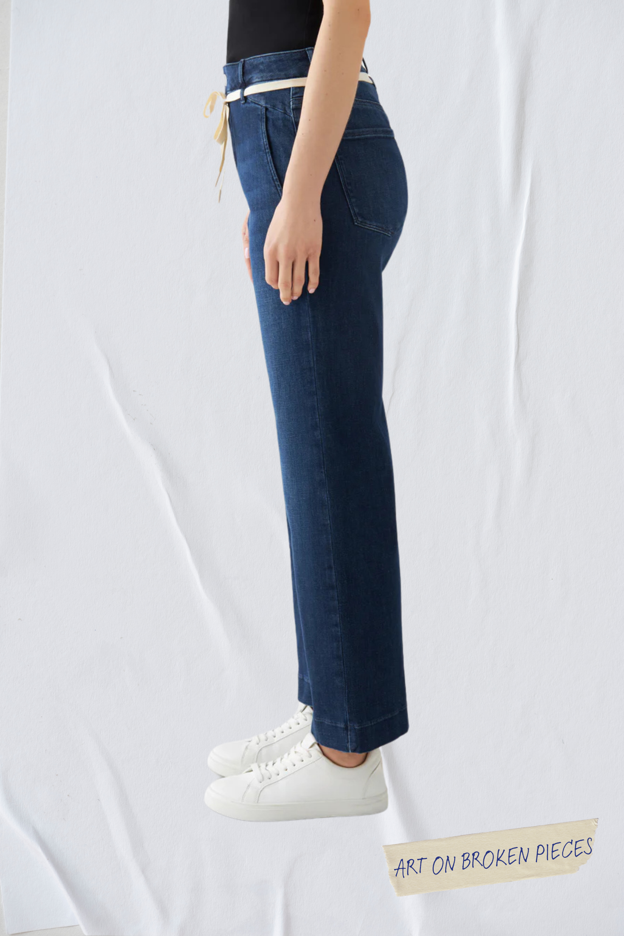 Dark blue DEW Flared Cropped Art on Broken Pieces jeans made from organic cotton by Dawn Denim