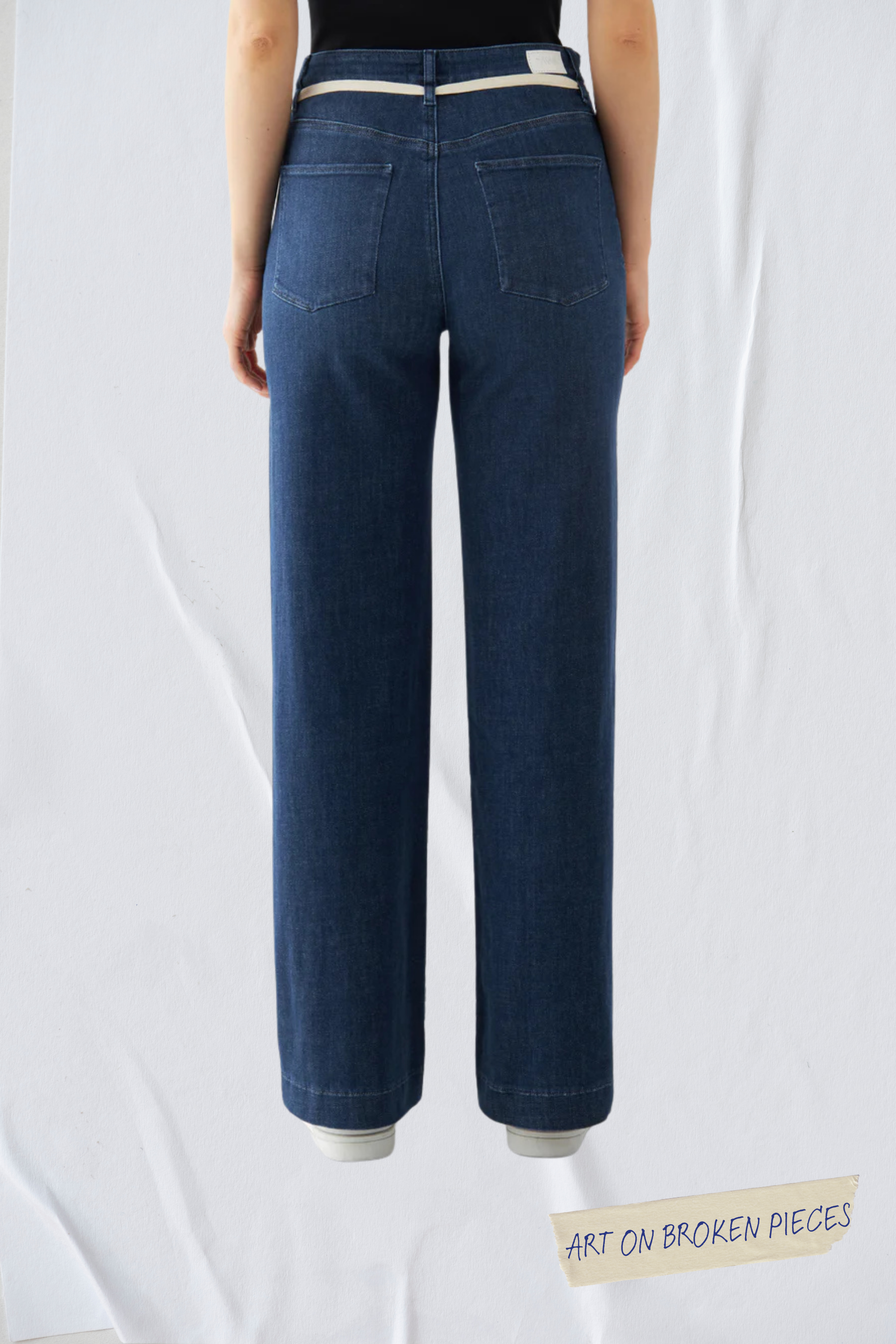 Dark blue DEW Flared Cropped Art on Broken Pieces jeans made from organic cotton by Dawn Denim