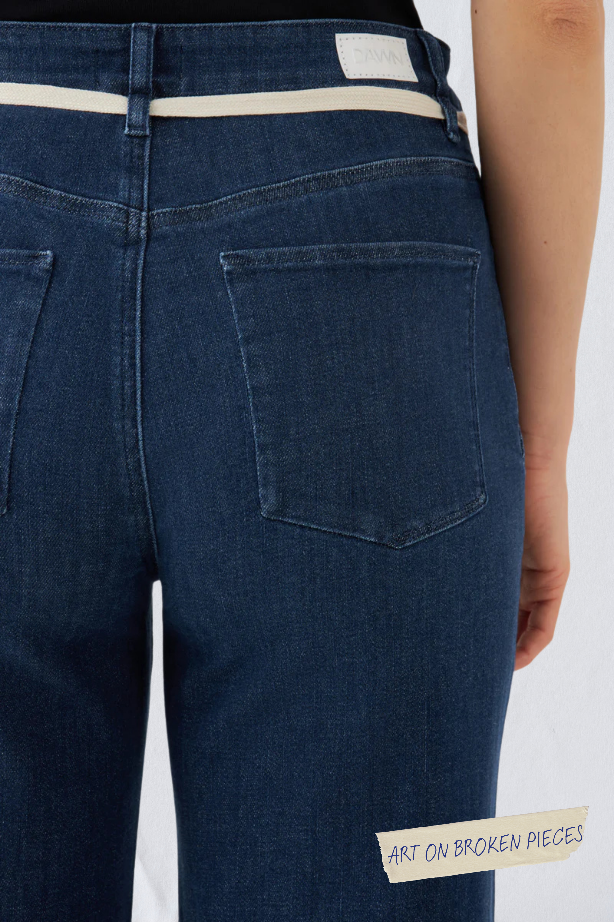 Dark blue DEW Flared Cropped Art on Broken Pieces jeans made from organic cotton by Dawn Denim
