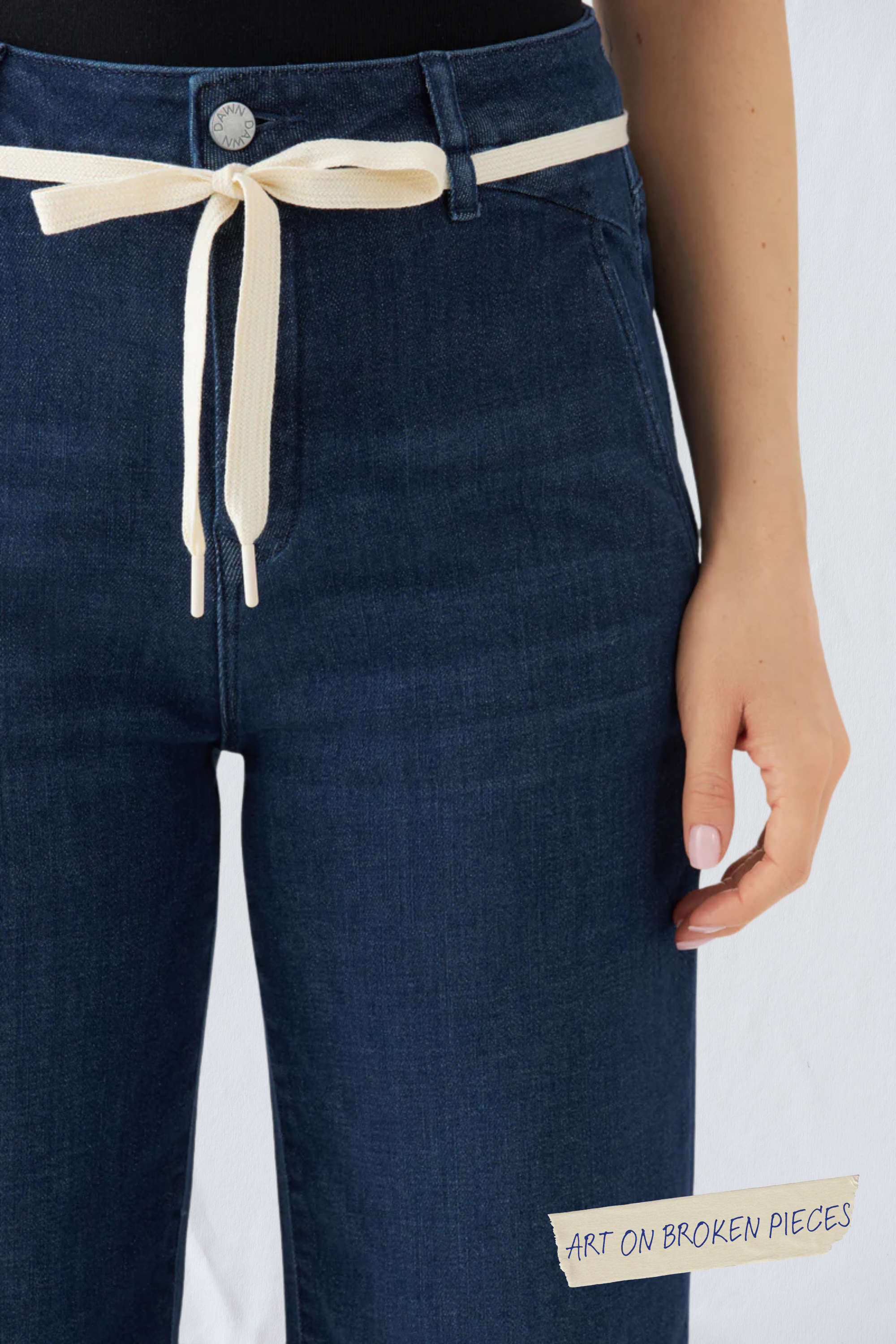 Dark blue DEW Flared Cropped Art on Broken Pieces jeans made from organic cotton by Dawn Denim