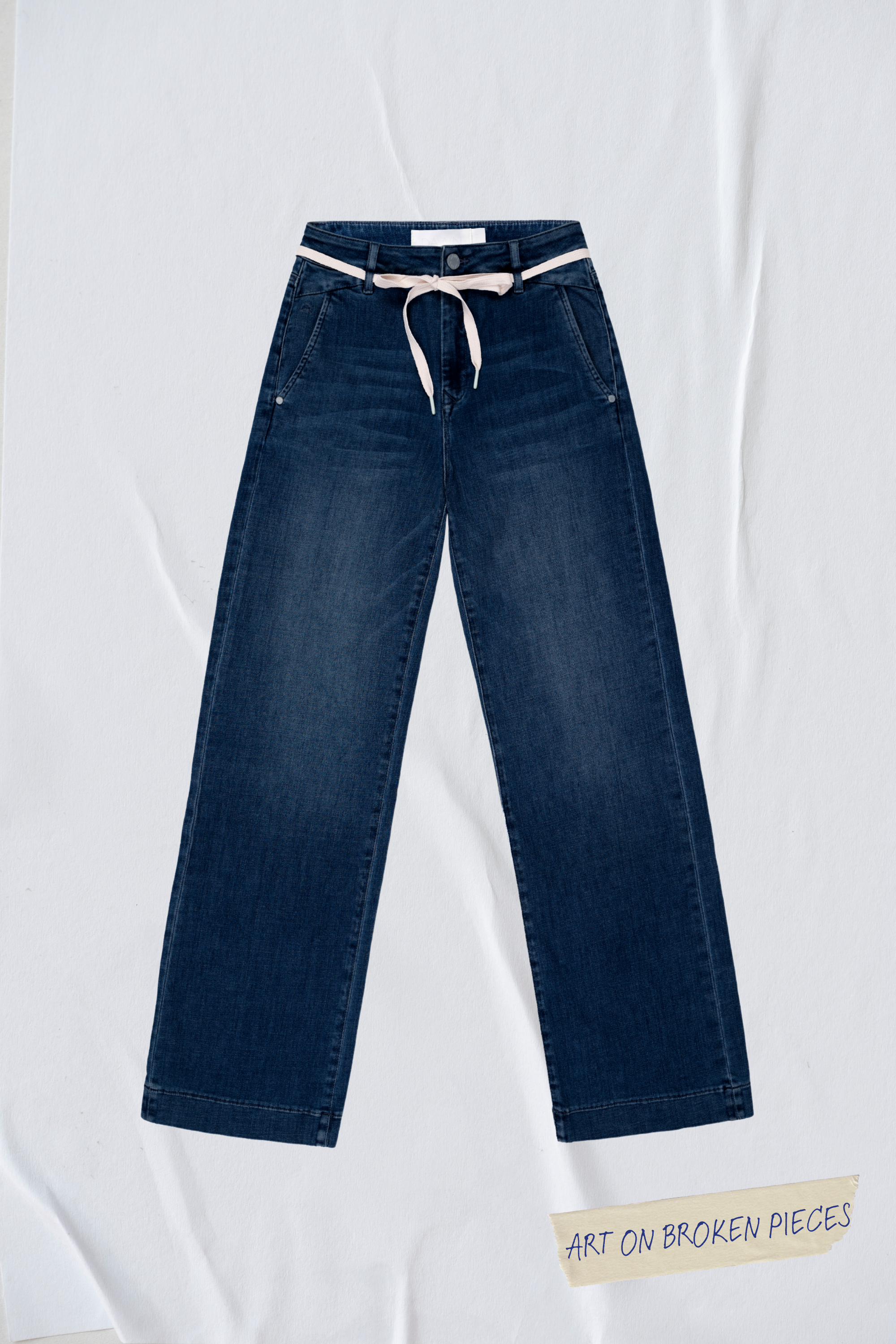 Dark blue DEW Flared Cropped Art on Broken Pieces jeans made from organic cotton by Dawn Denim
