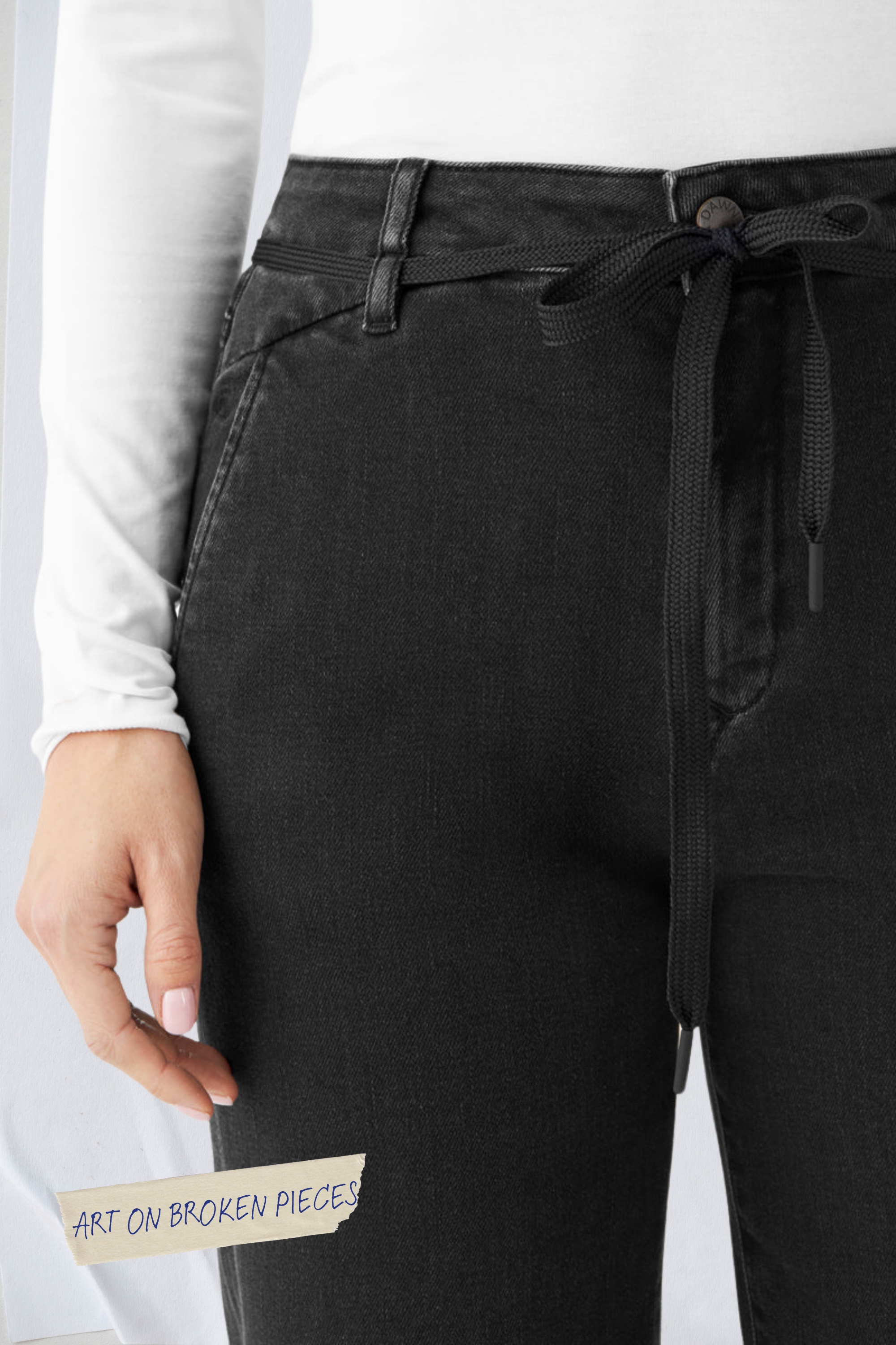 Black DEW Flared Cropped Jeans Art on Broken Pieces made from organic cotton by Dawn Denim 