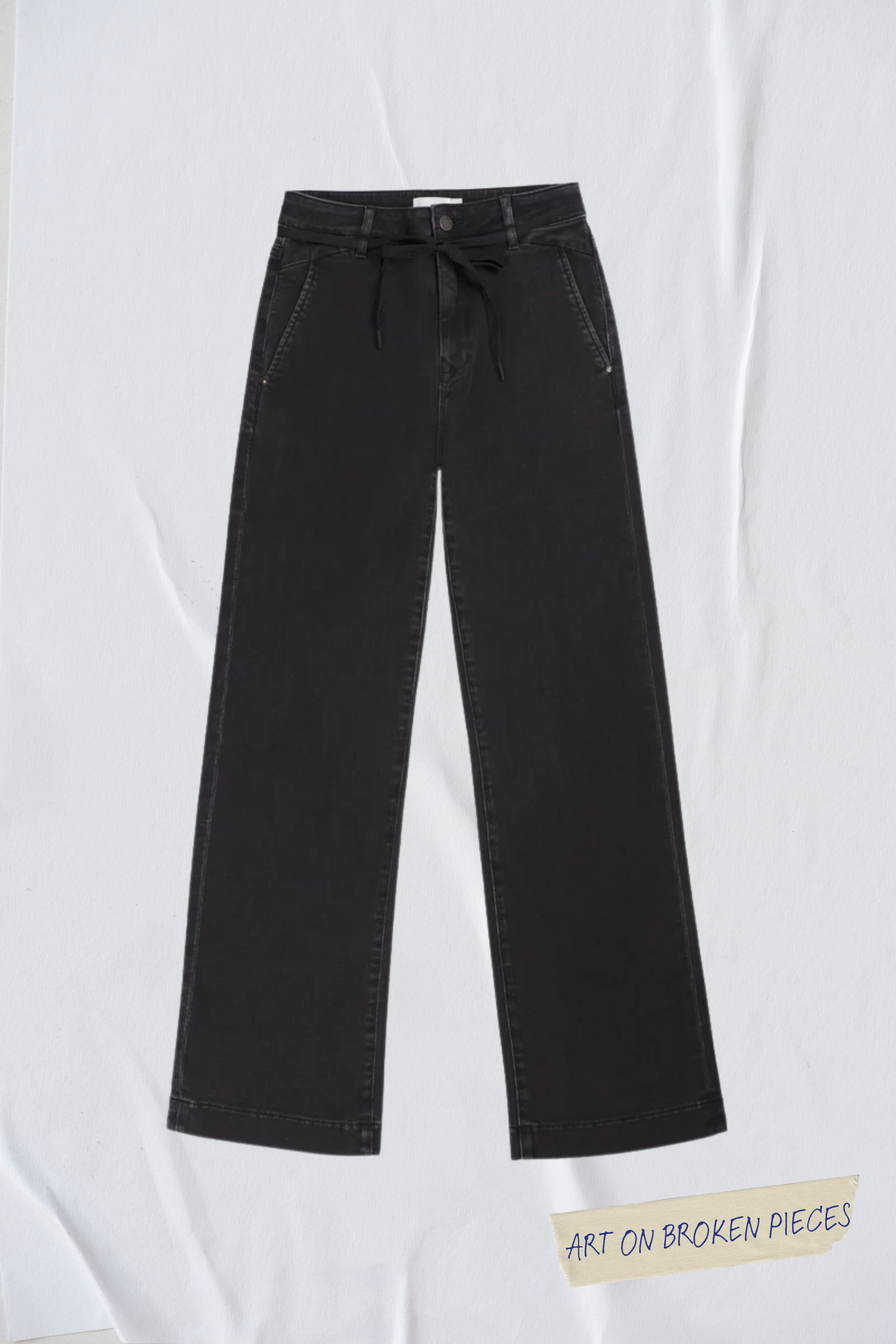 Black DEW Flared Cropped Jeans Art on Broken Pieces made from organic cotton by Dawn Denim 
