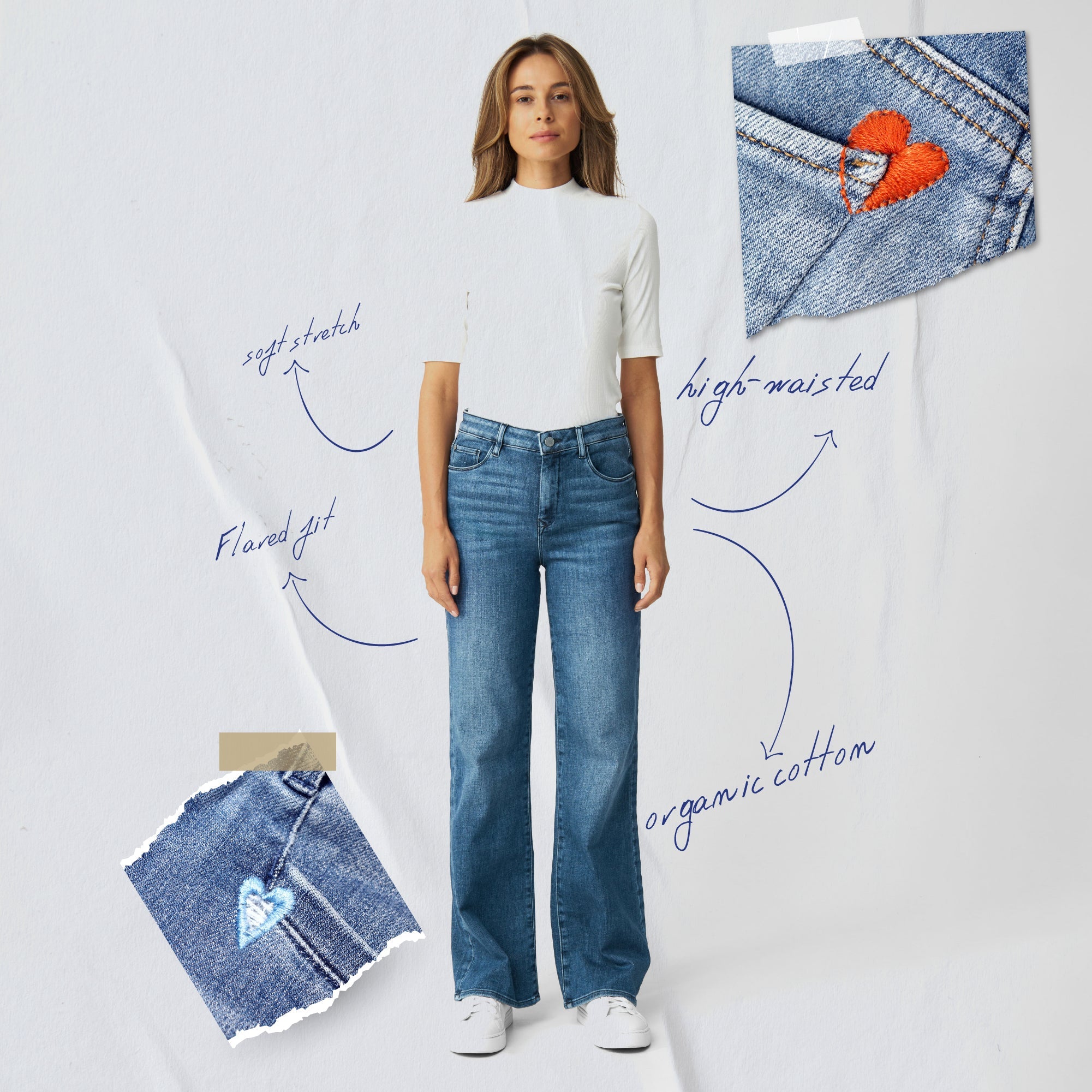 Blue DEW Flared jeans made from organic cotton by Dawn Denim