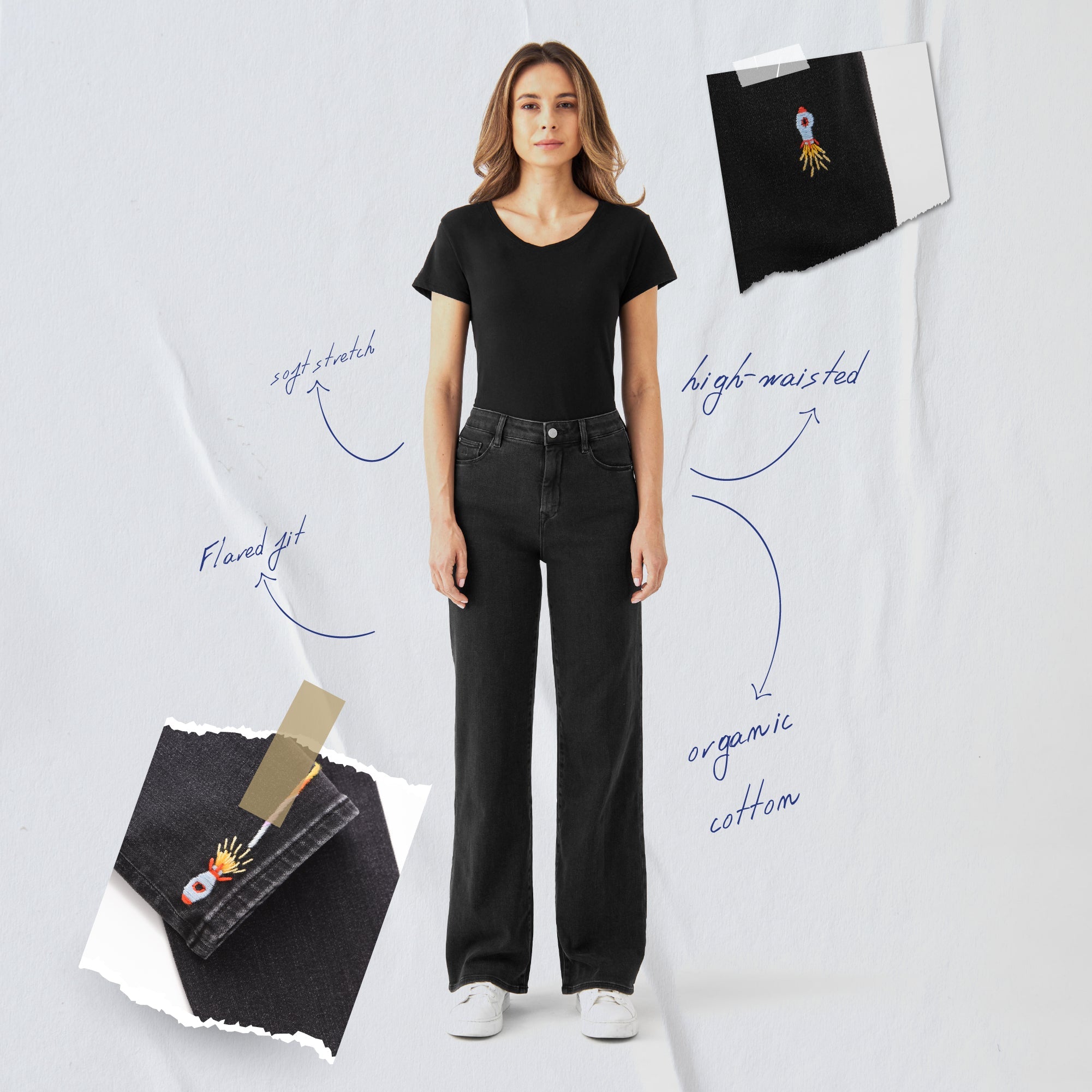 Black DEW Flared jeans made from organic cotton by Dawn Denim